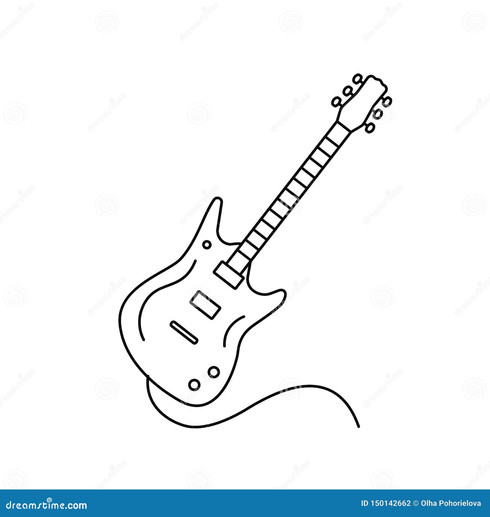 Linear Icon Electric Guitar with a Cord in the Cartoon Style. Flat Vector  Illustration Stock Illustration - Illustration of line, cartoon: 150142662