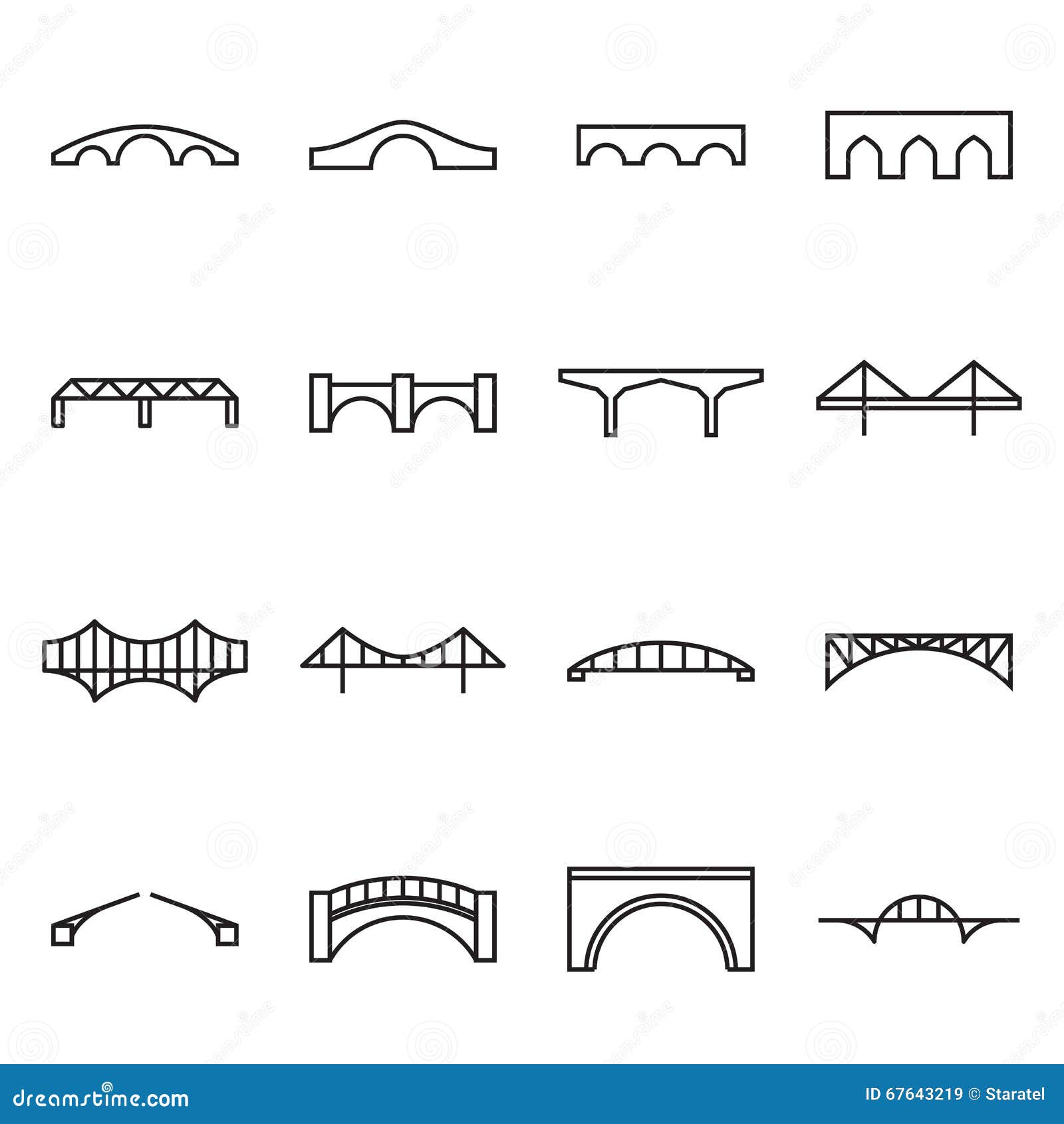 linear icons of bridges. s of bridges