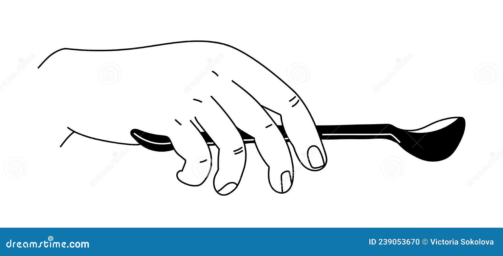 Linear Illustration with a Hand Holding a Spoon. Stock Vector