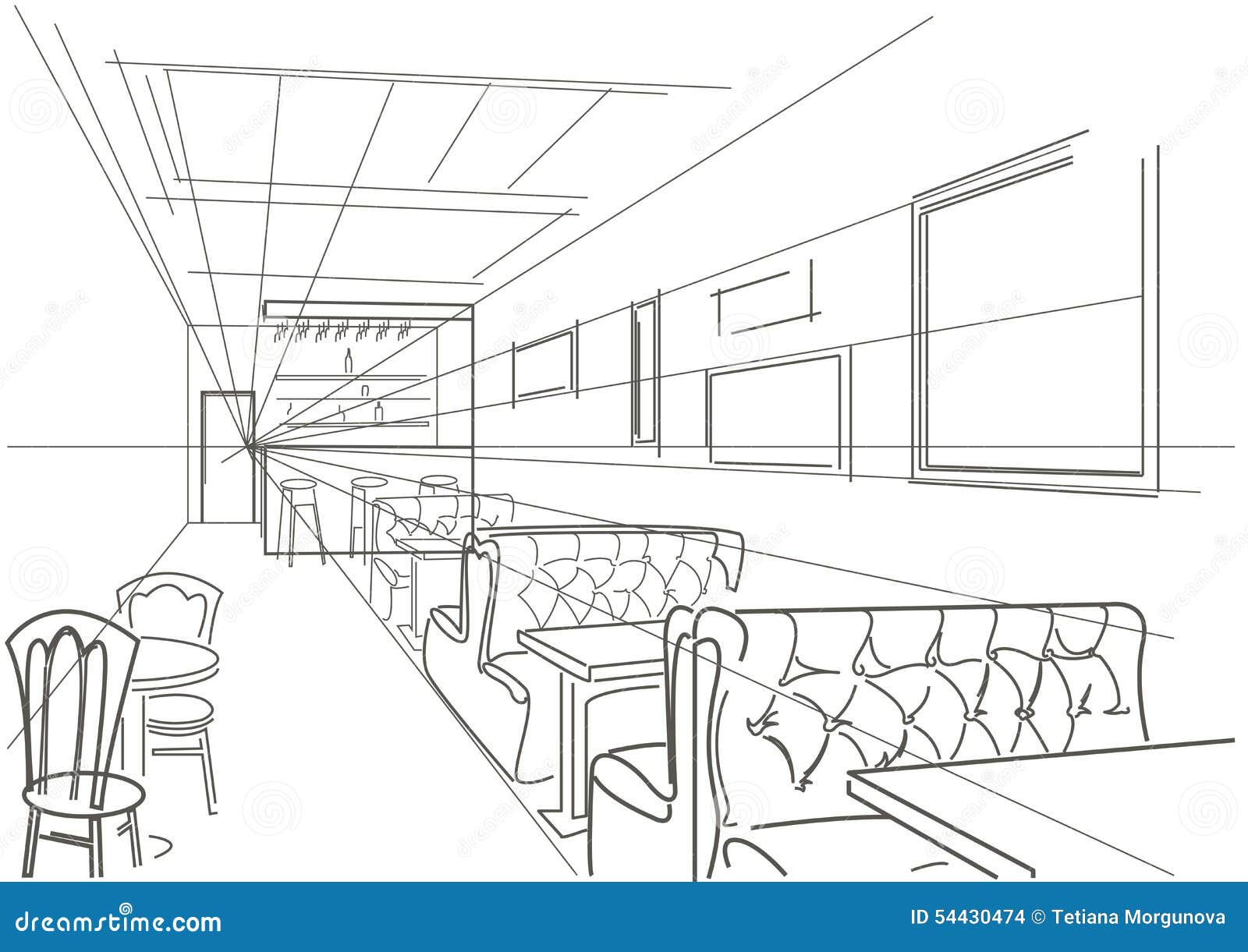 Linear Interior Sketch Cafe Stock Vector Image 54430474