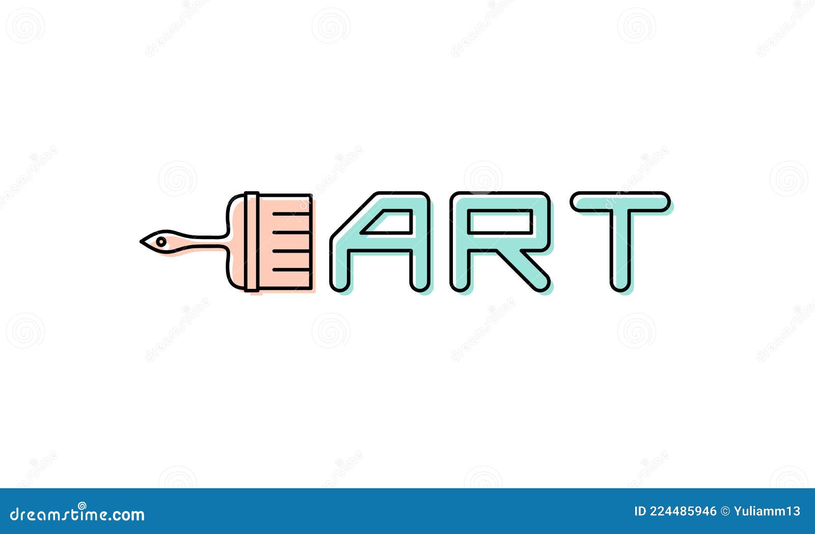 Linear Logo for Fine Art. Paint Brush and Text Stock Vector