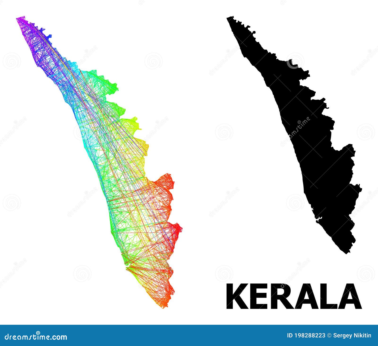 Linear Map Of Kerala State With Rainbow Colored Gradient Stock Vector Illustration Of Modeling Colored 198288223