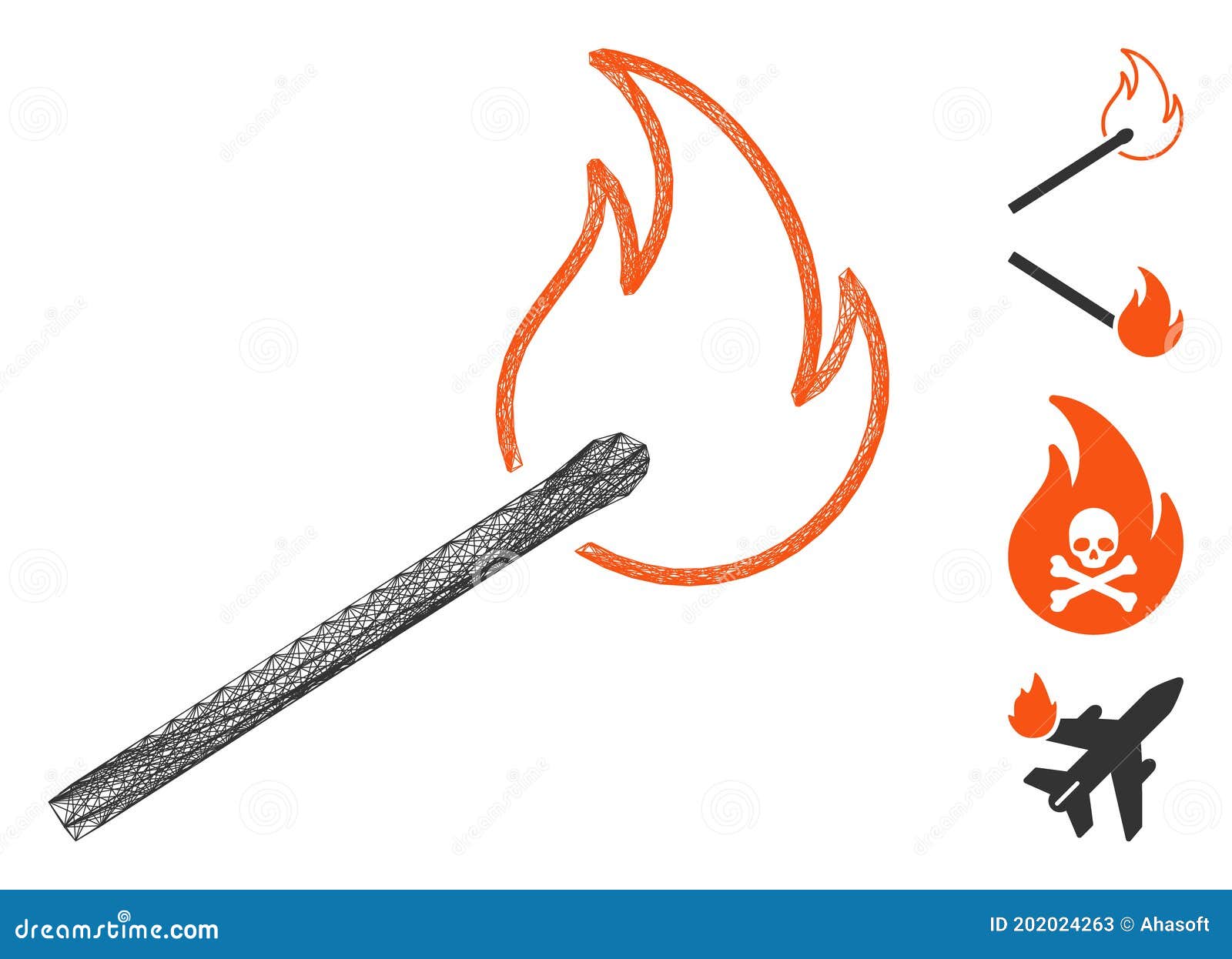 Linear Match Flame Vector Mesh Stock Vector Illustration of heat