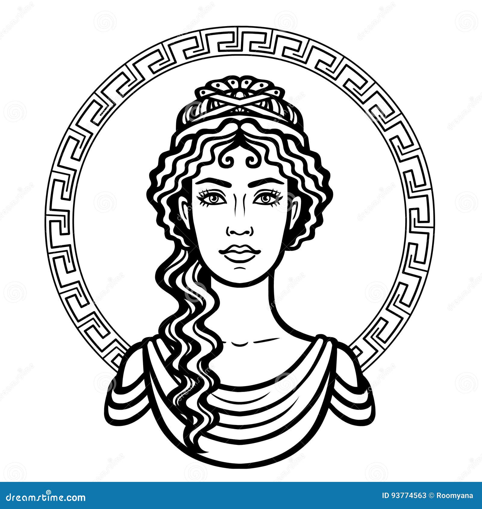 Linear Portrait of the Young Greek Woman with a Traditional Hairstyle. Decorative Circle Stock Vector - Illustration of beautiful, face: 93774563 Linear Portrait of the Young Greek Woman with a Traditional Hairstyle. Decorative Circle Stock Vector - Illustration of beautiful, face: 93774563