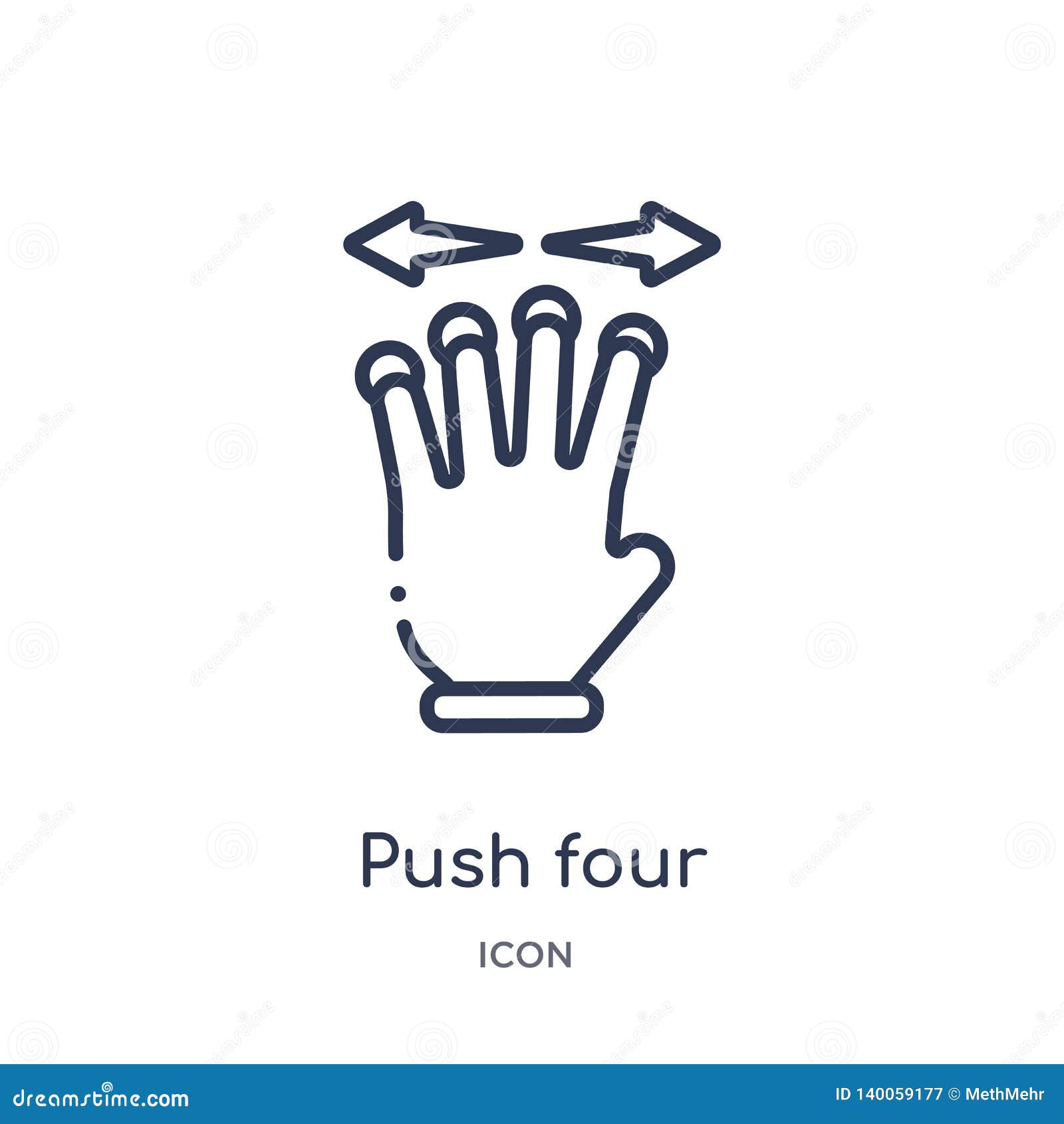 linear push four fingers and move gesture icon from hands and guestures outline collection. thin line push four fingers and move