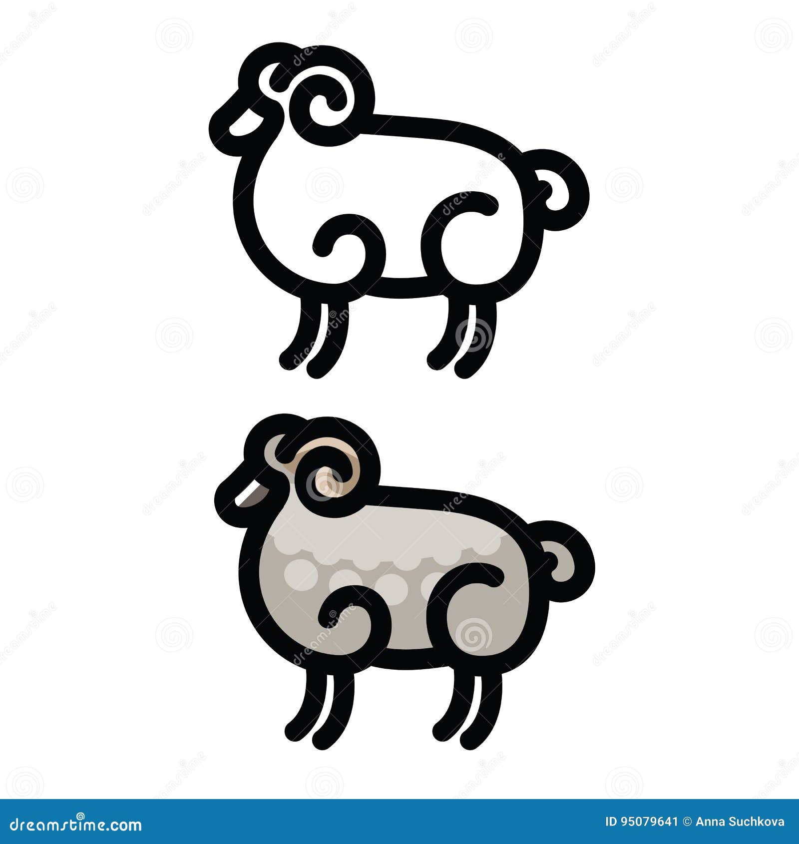 Linear stylized drawing of ram - for icon or sign template