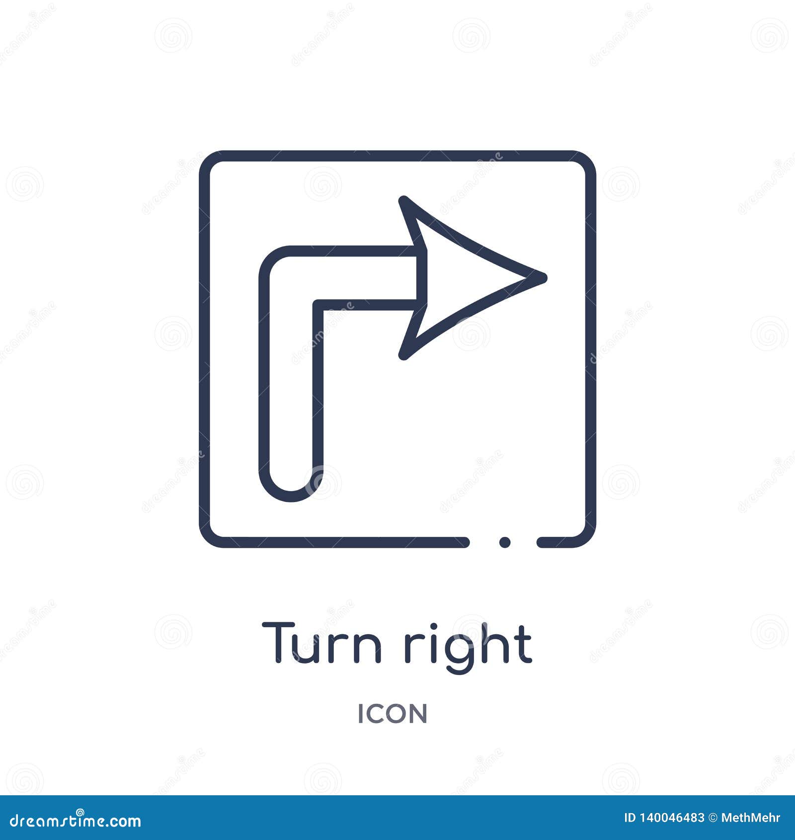 Turn line. Turn right vector.