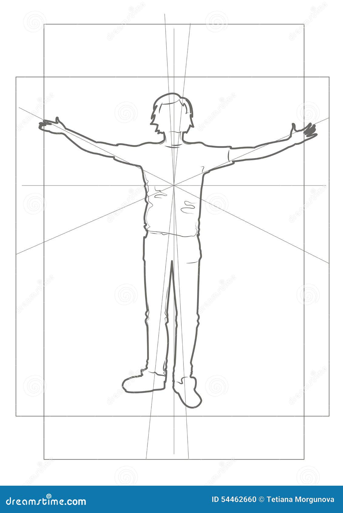 Lineares Schattenbild eines Jungen in den Rahmen. Vector lineares Schattenbild der Illustration des Jungen in den Rahmen