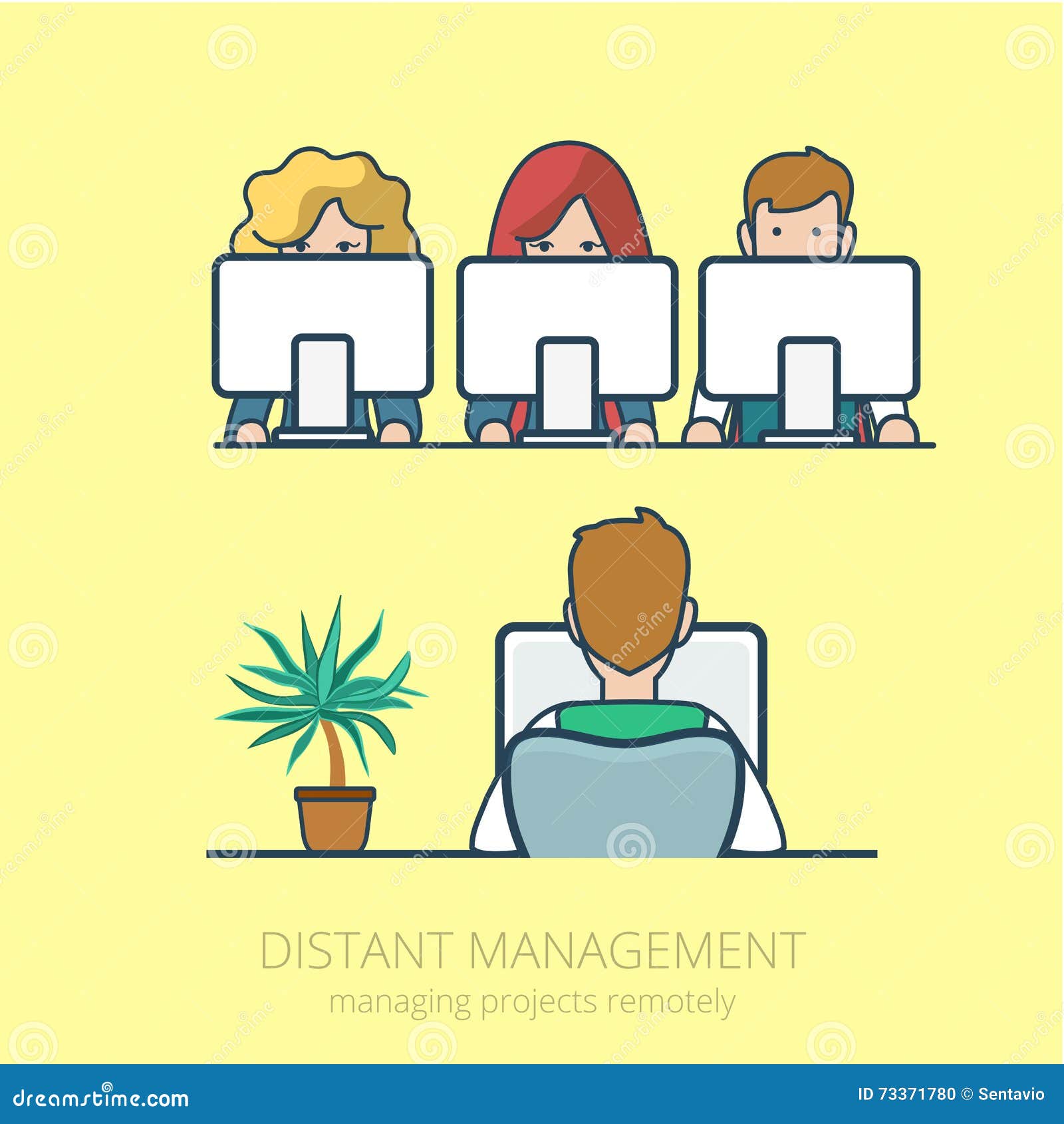 lineart business people distant work management fl