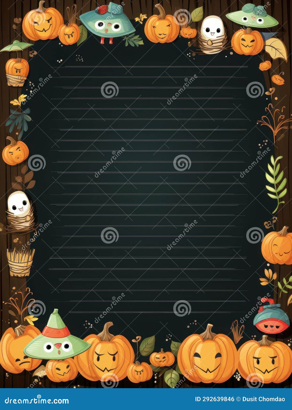 Lined Paper for Writing Halloween Theme. Generative AI Stock