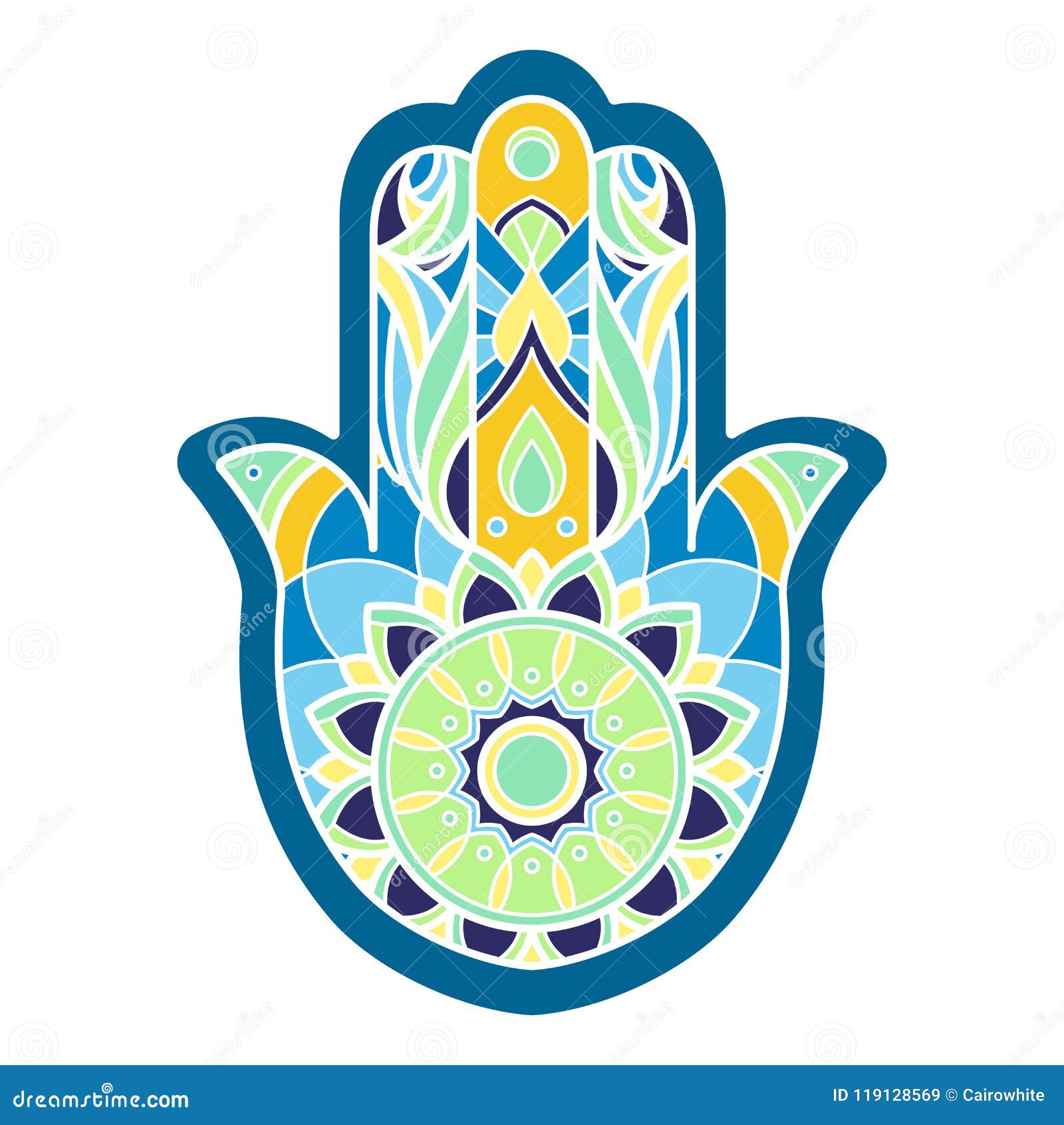 Lineless Colorful Hamsa Hand in Blue and Green Tones Stock Vector ...