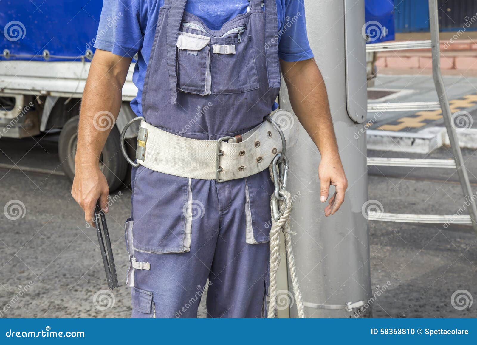 Lineman with Climbing Gear and Equipment Stock Photo - Image of expertise,  repairing: 58368810