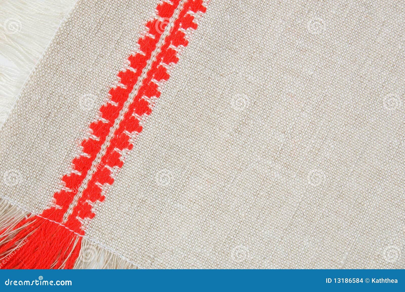 Linen Pattern with Red Embroidery, Closeup Stock Photo Image of