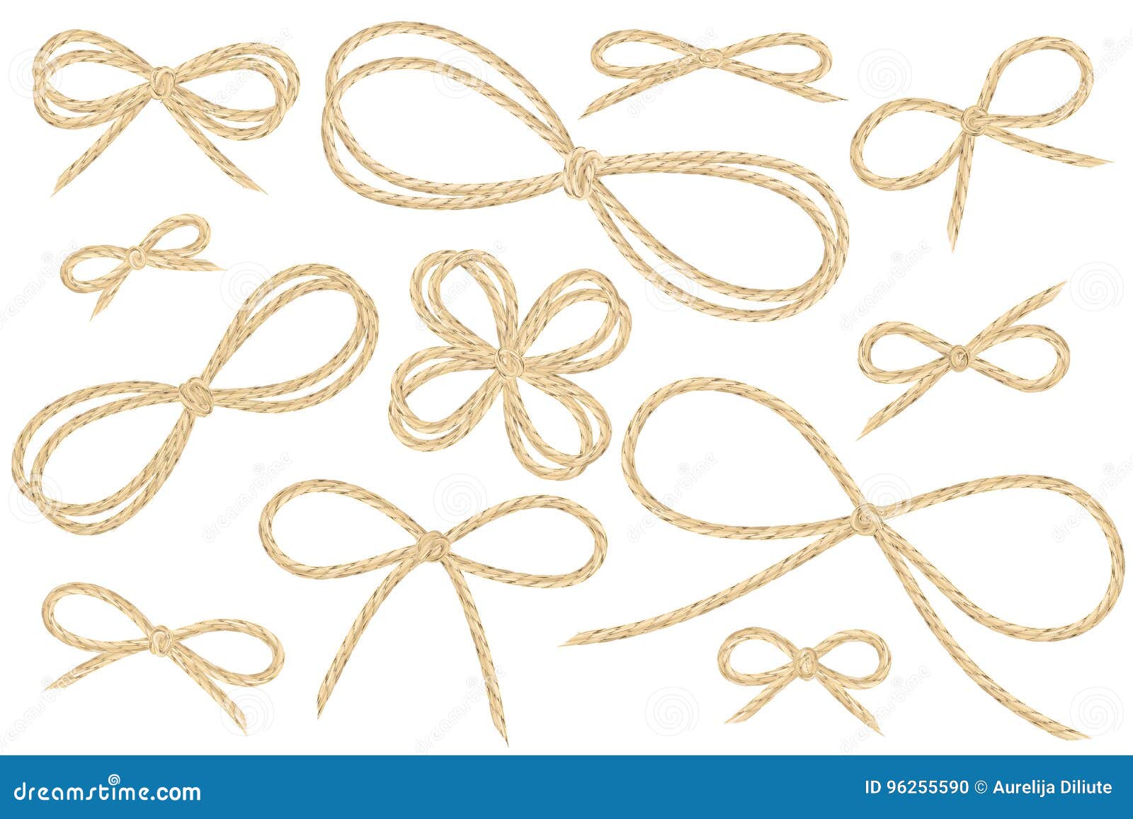 Linen String Bow Set. Large Variety of Vector Ribbon Illustrations