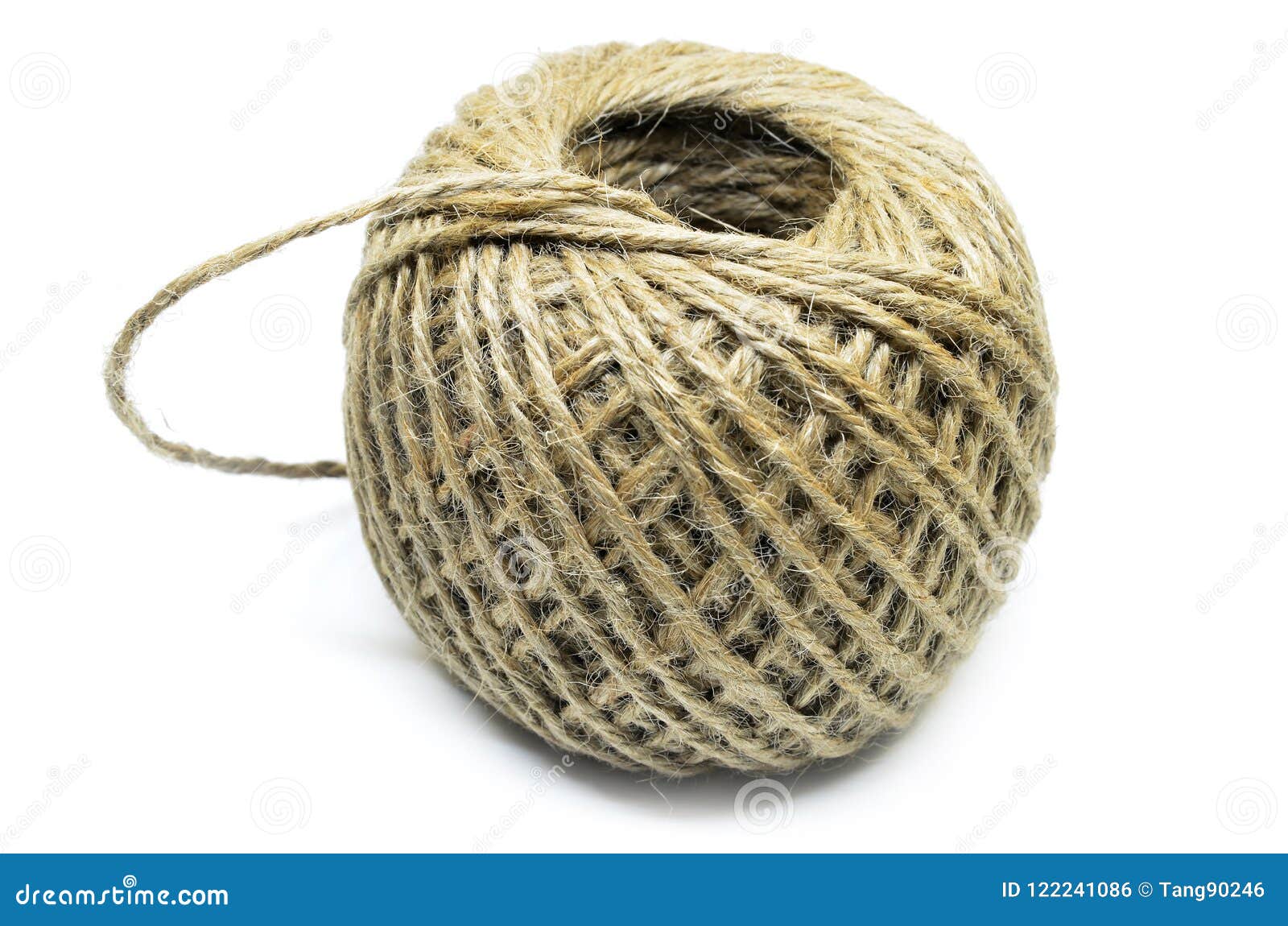 Roll Of Linen String Rope Isolated Stock Photo - Download Image