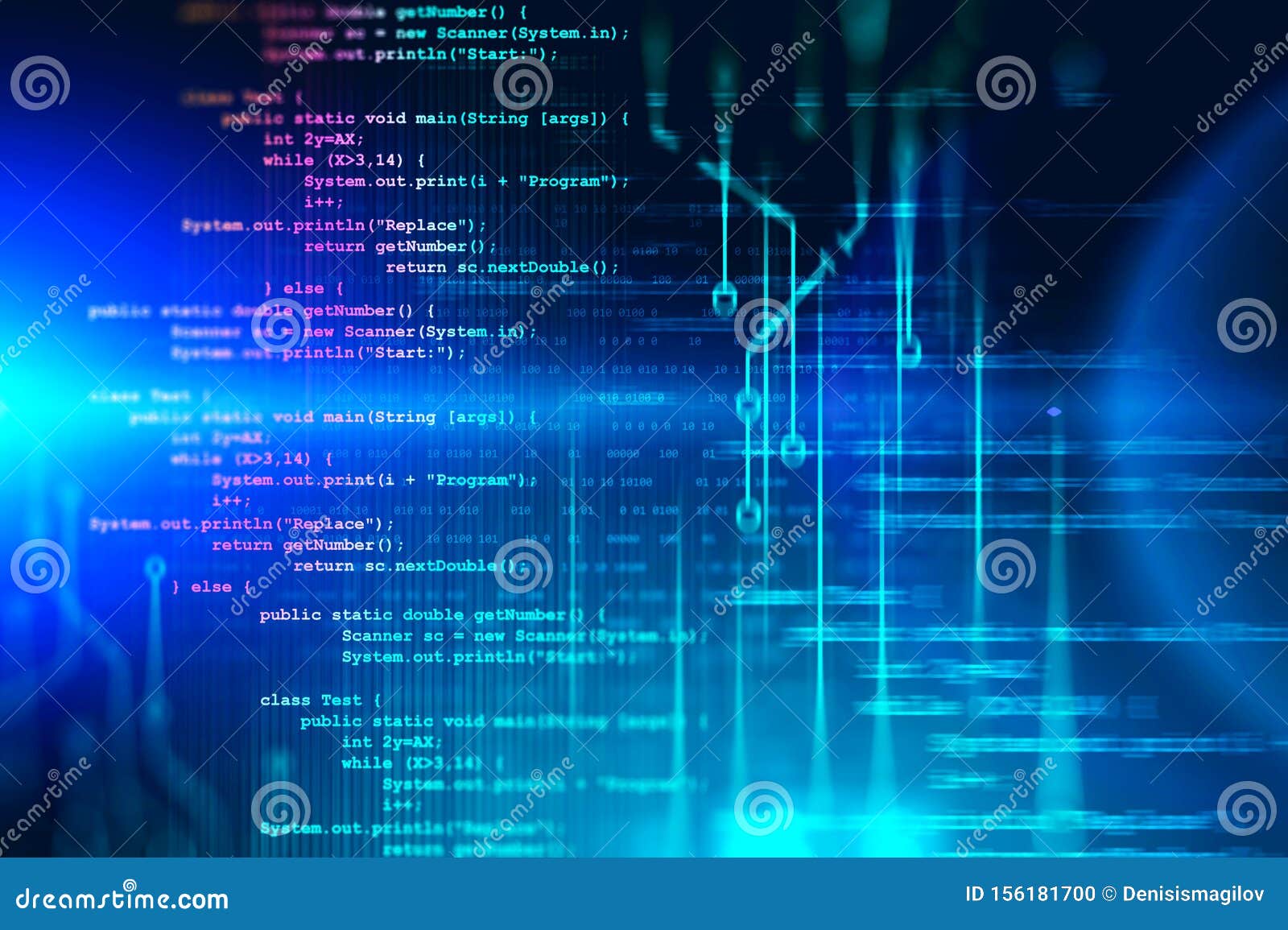 Lines of Code Over Bright Blue Background Stock Illustration ...