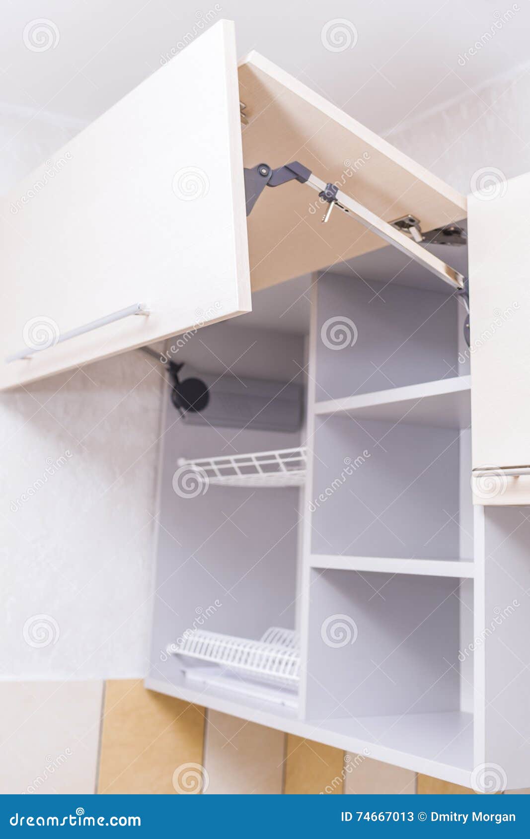 Lines of Empty Kitchen at Renovated Kitchen. Stock Image