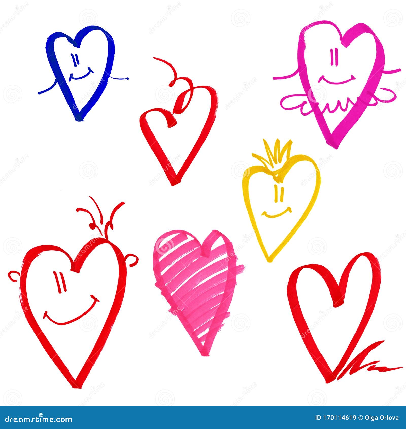 Lines Marker Heart Valentine`s Day Love Funny Beautiful Delicate Pattern  Watercolor Multicolored Set Stock Illustration - Illustration of  celebration, creative: 170114619