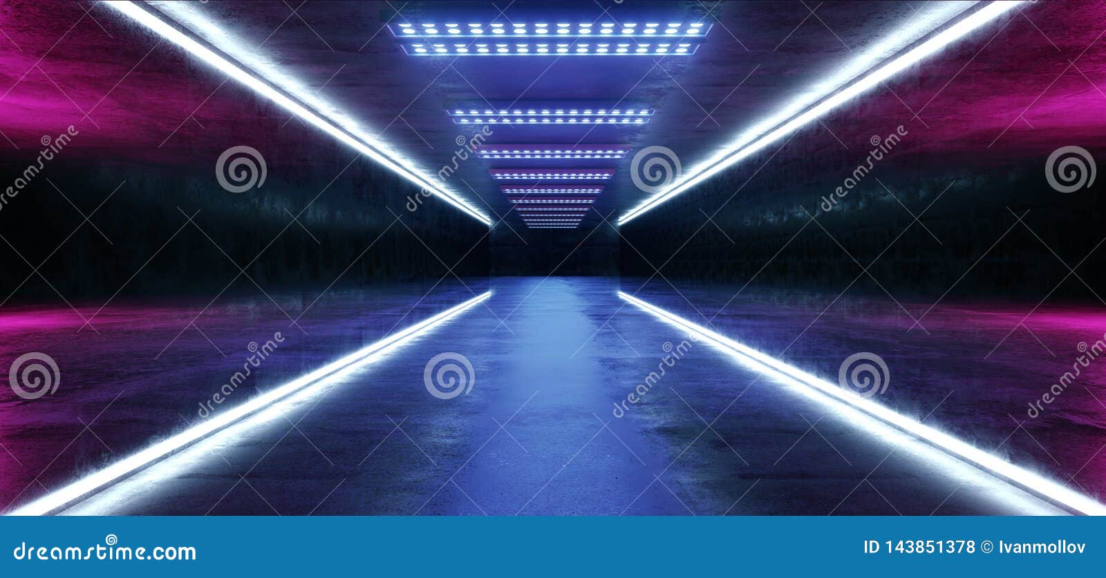 lines neon path glowing sci fi purple blue futuristic concrete empty grunge reflective room vibrant spectrum fluorescent luminous