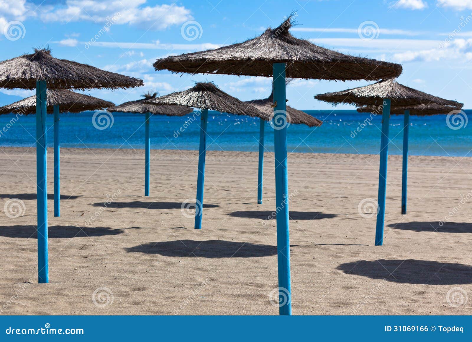 Lines of Parasols at Spanish Sand Beach Stock Photo Image of