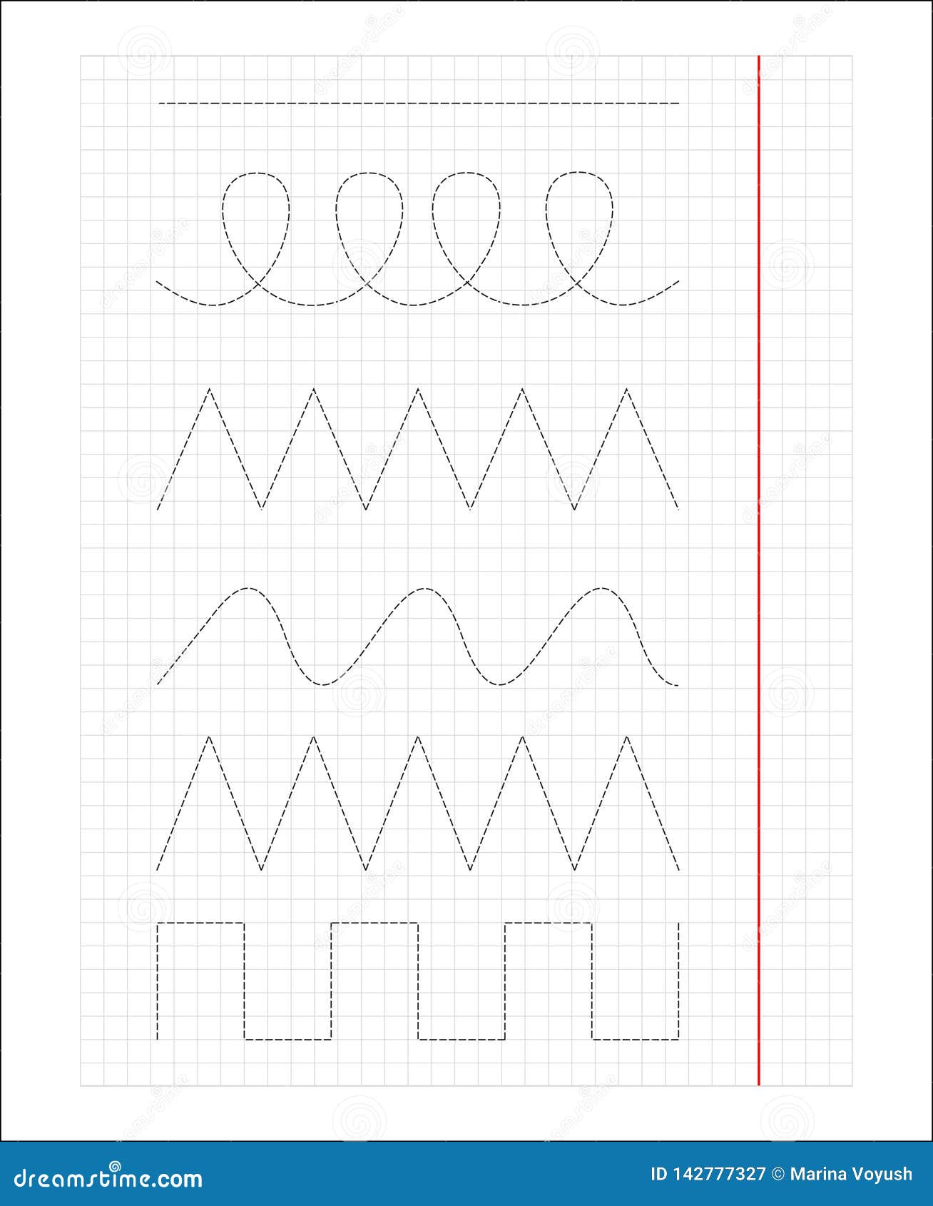 Lines for Teaching Children To Write, Draw, First Writing Stock
