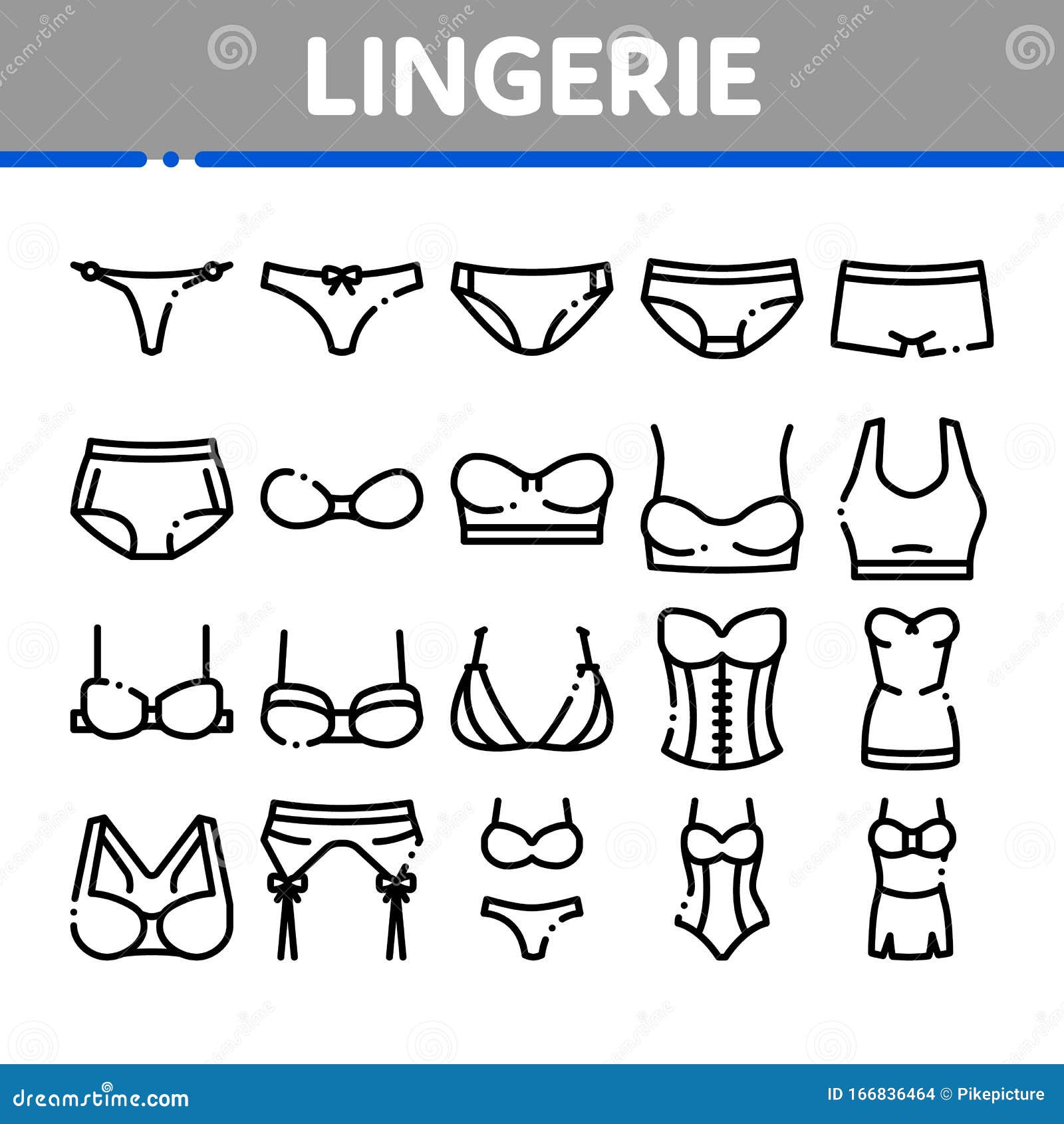 Bra Icons Set Different Types Bras All Types Bras Vector Stock