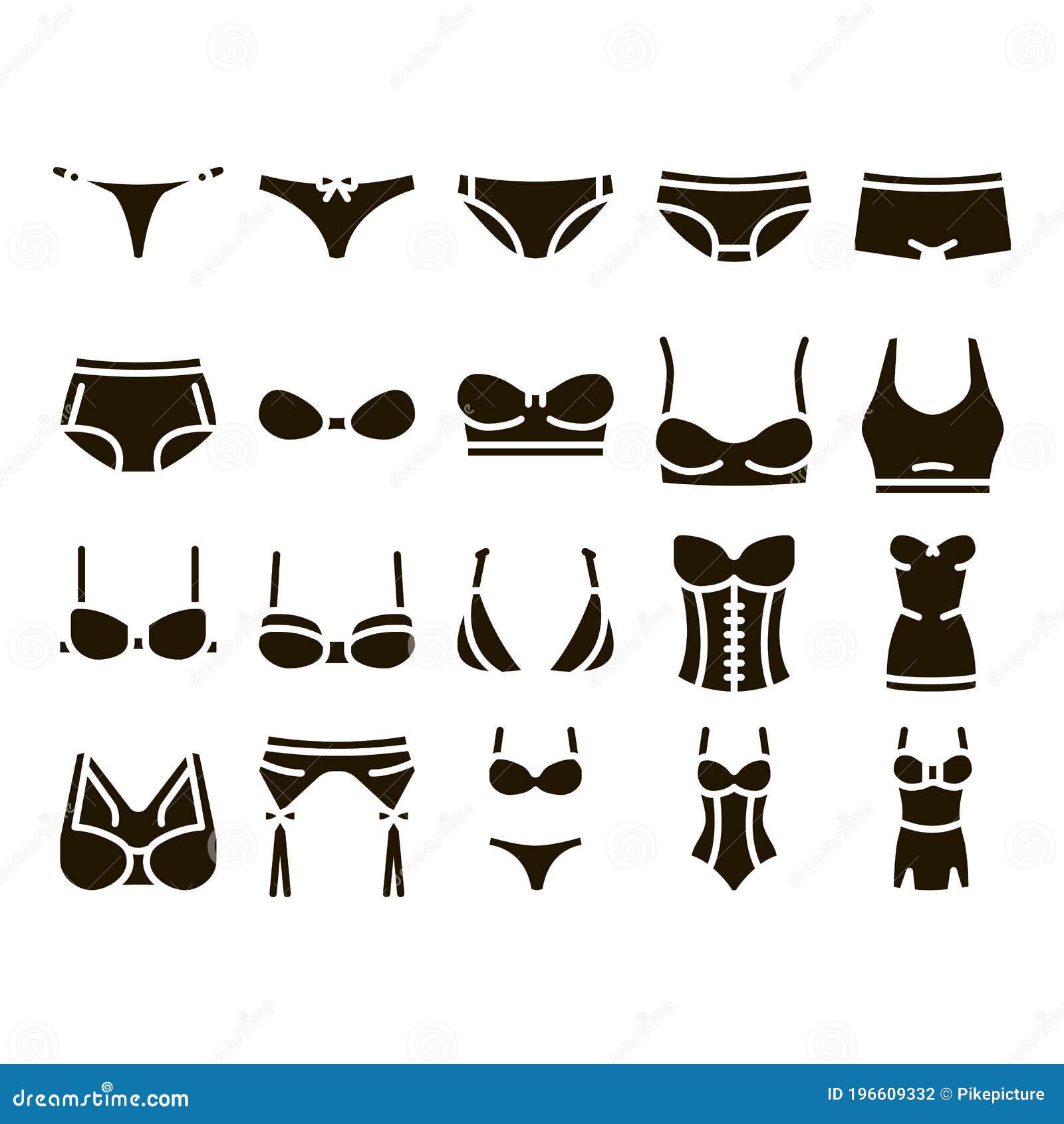 Lingerie Bras Panties Glyph Set Vector Stock Vector - Illustration of ...