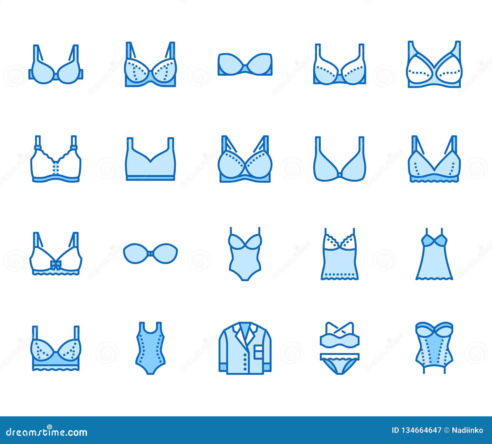 Lingerie Flat Line Icons Set. Bras Types, Woman Underwear