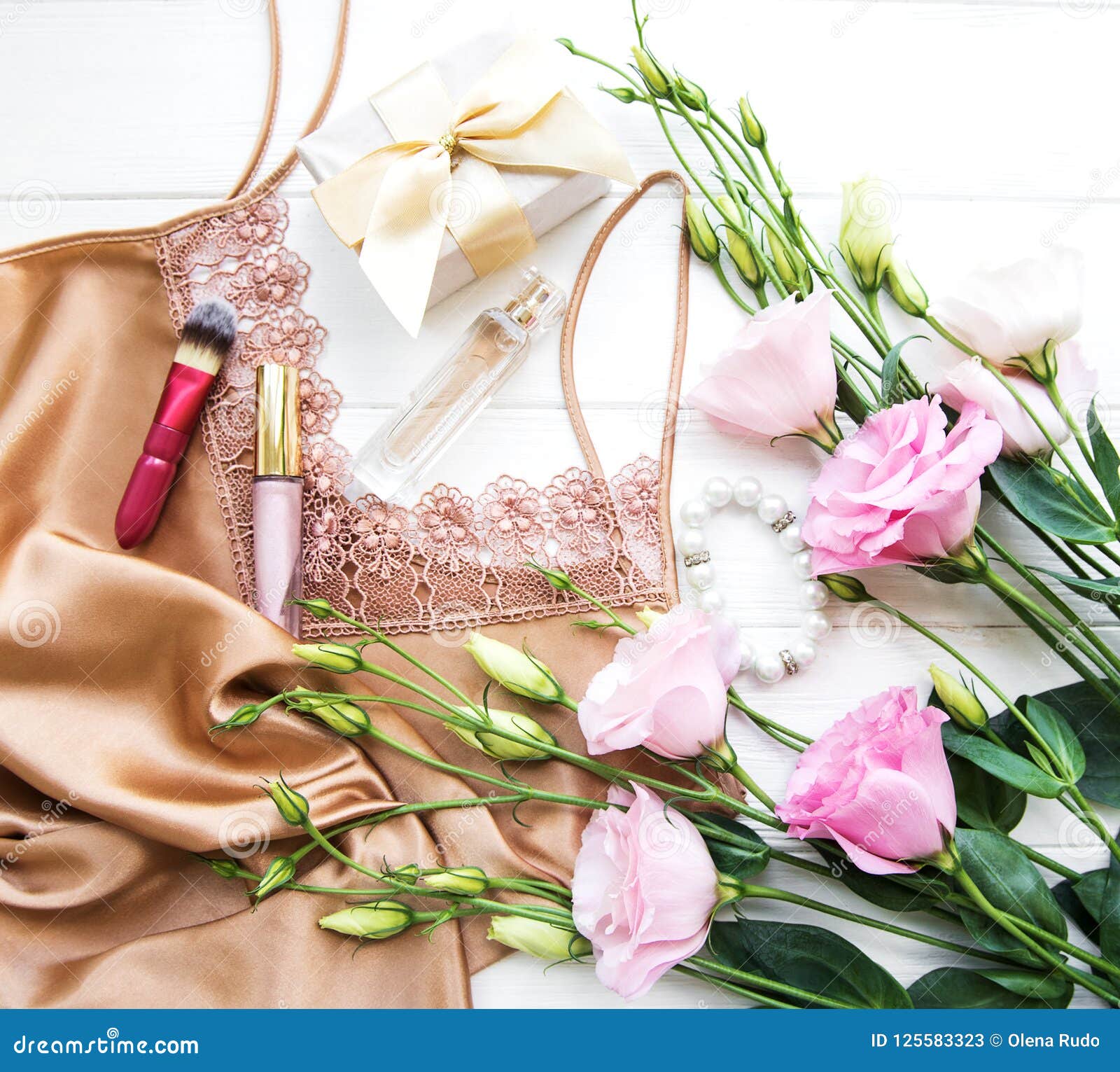 Lingerie with Flowers and Gift Box Stock Image - Image of lifestyle