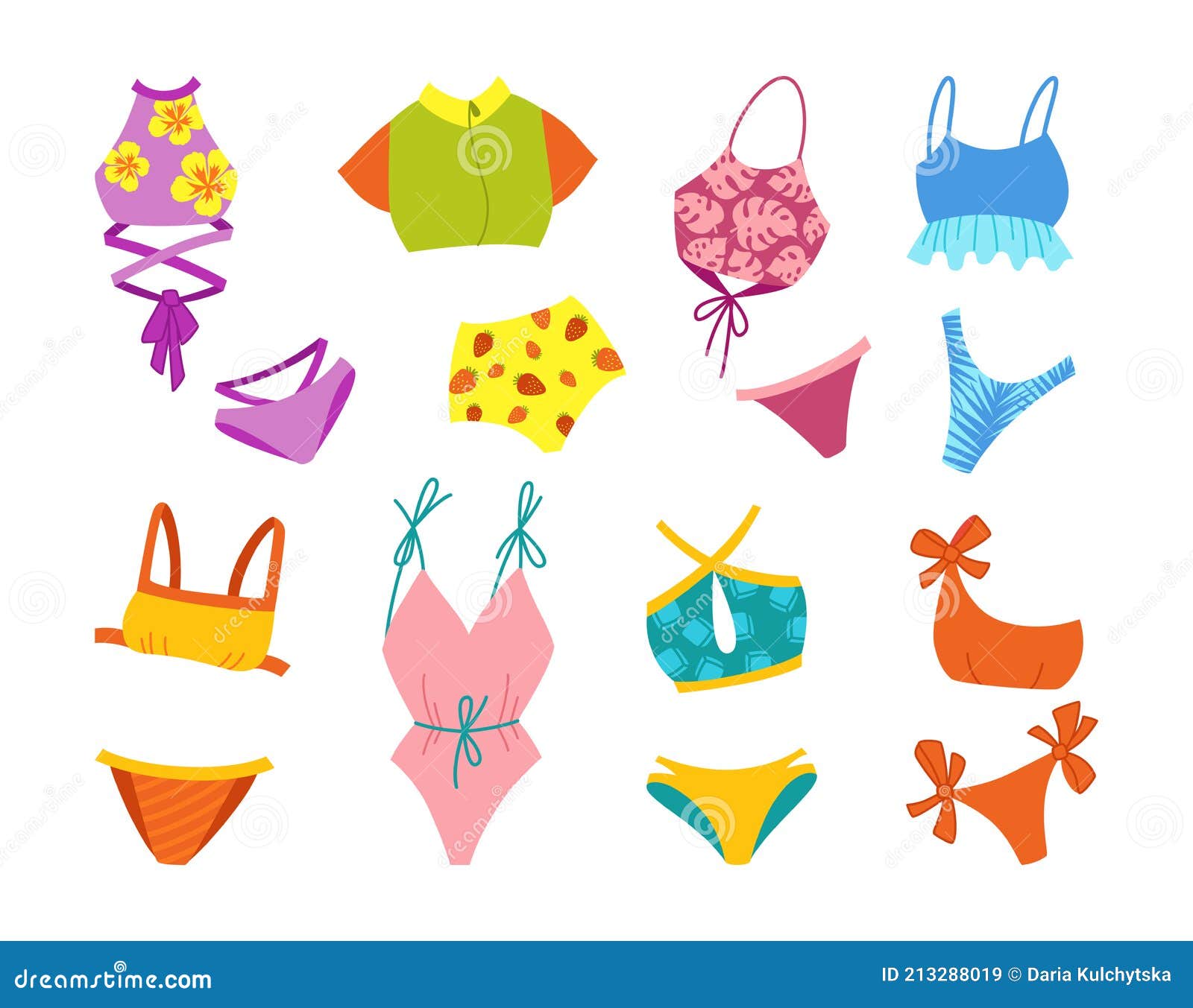 Lingerie Swimsuit Cartoon Set Bikini Flat Vector Stock Vector ...