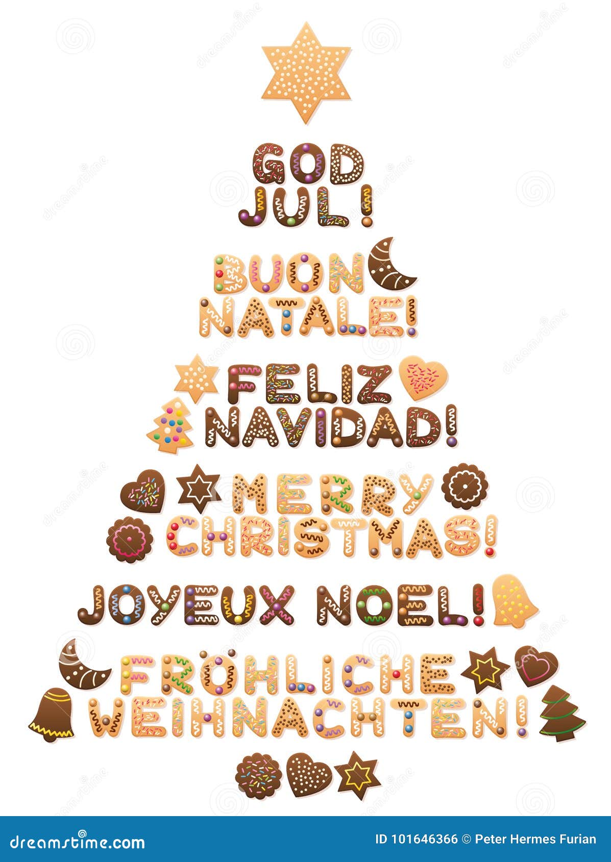 Buon Natale Di M Testo.Lingue Differenti Dell Albero Di Buon Natale Illustrazione Vettoriale Illustrazione Di Forno Alimento 101646366