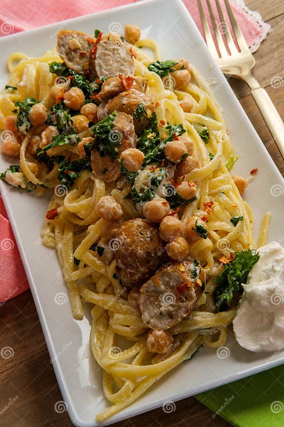 Linguine Chickpeas Ricotta Cheese Stock Image - Image of fetuccini