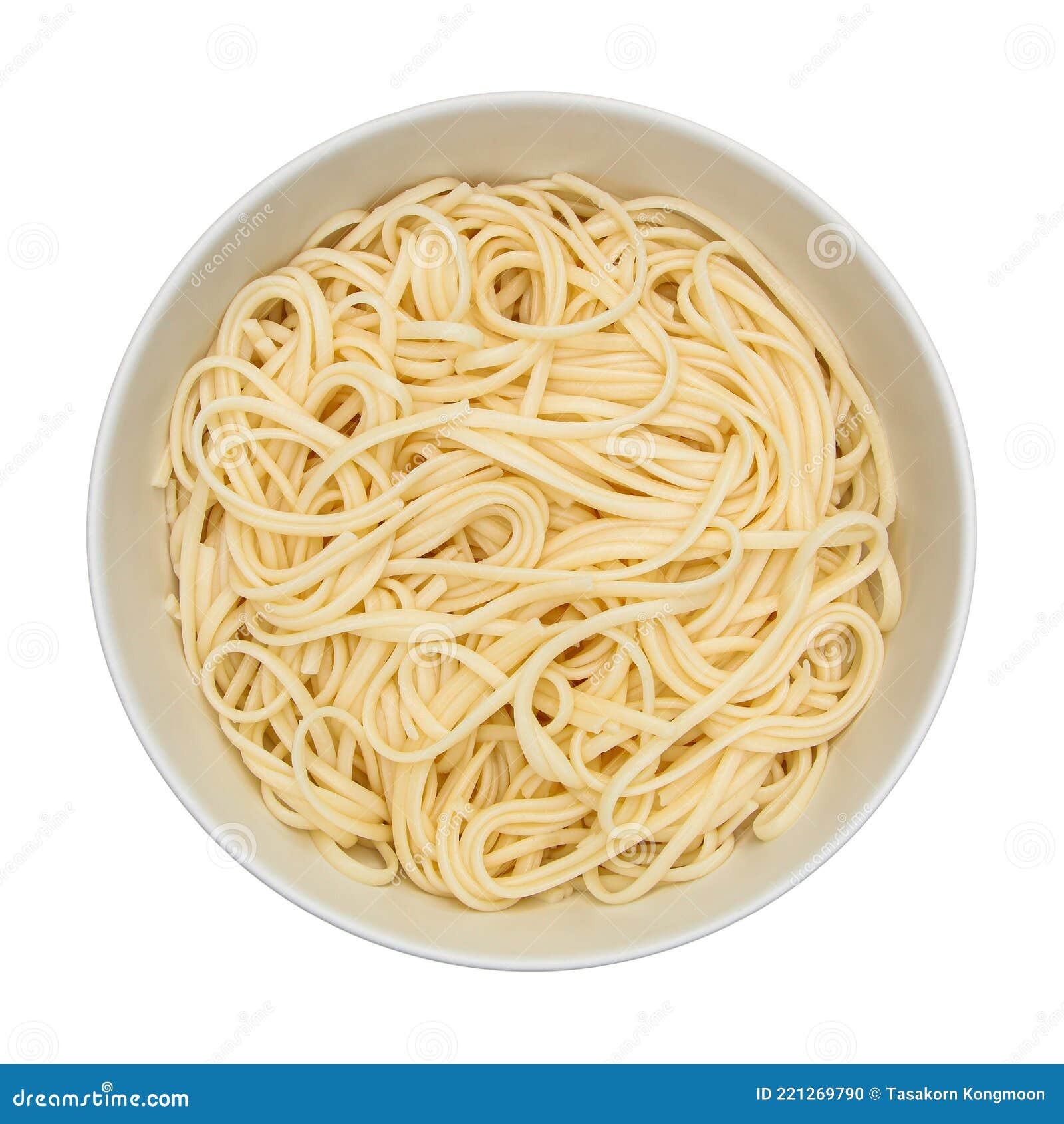 Linguine Pasta on Circle White Bowl Isolated on White Stock Photo