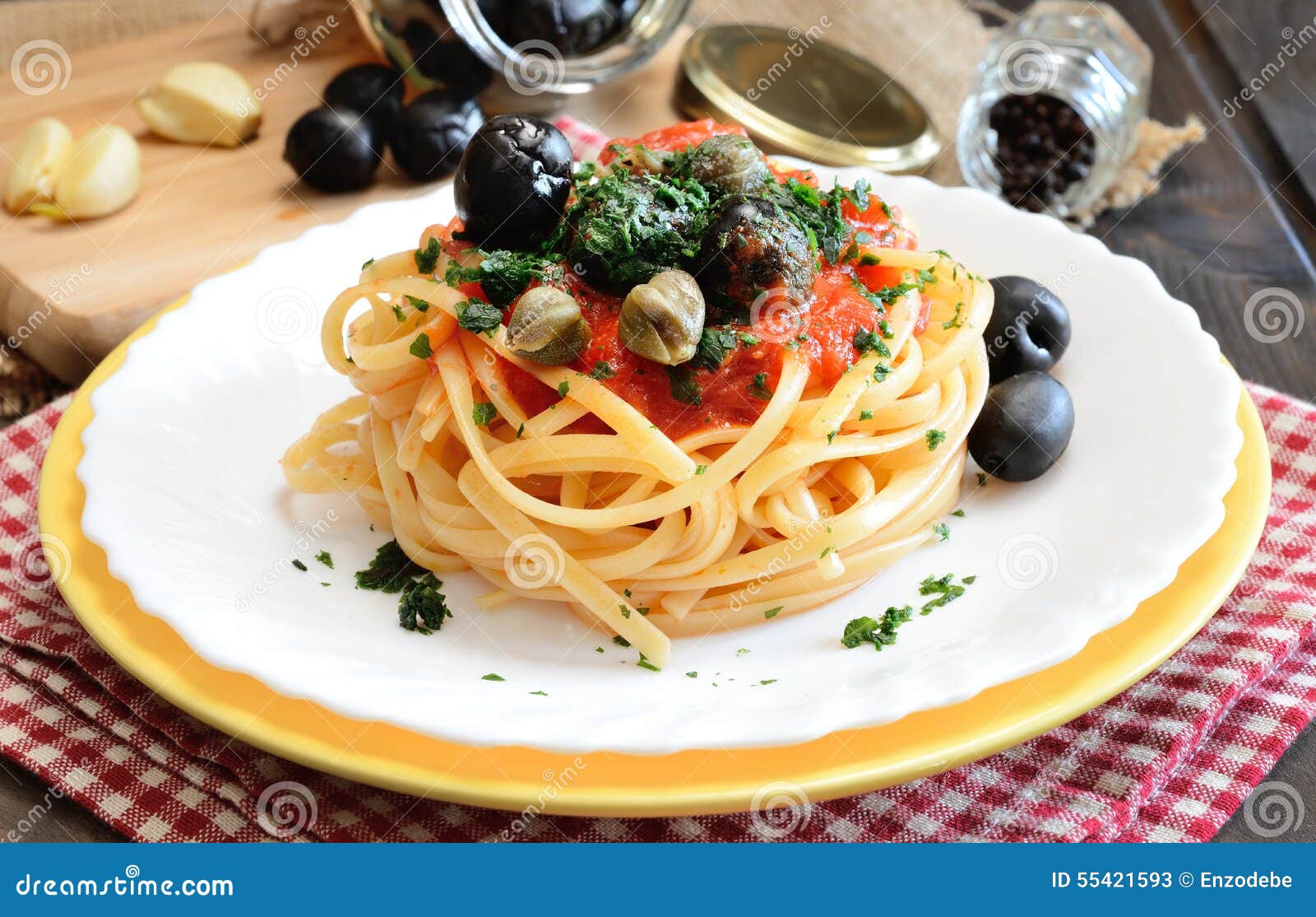Linguine Pasta Olive and Capers Stock Image Image of linguine