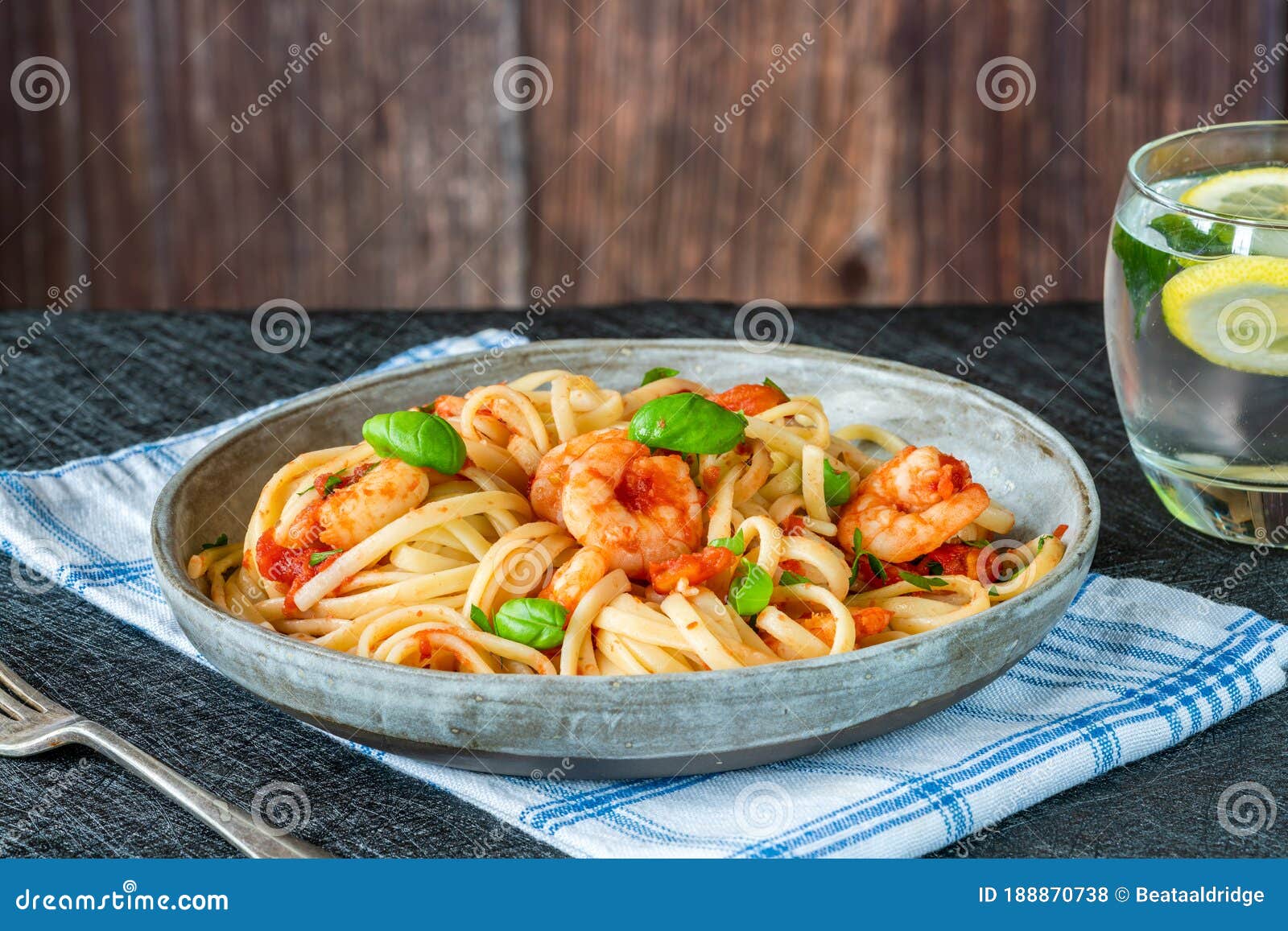 Linguine pasta with prawns stock photo. Image of healthy 188870738