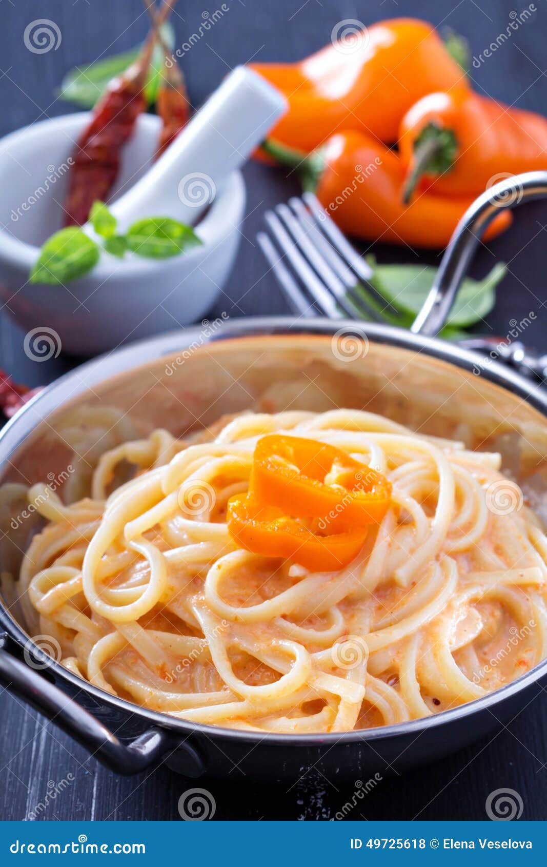Linguine Pasta with Roasted Red Pepper Sauce Stock Photo Image of
