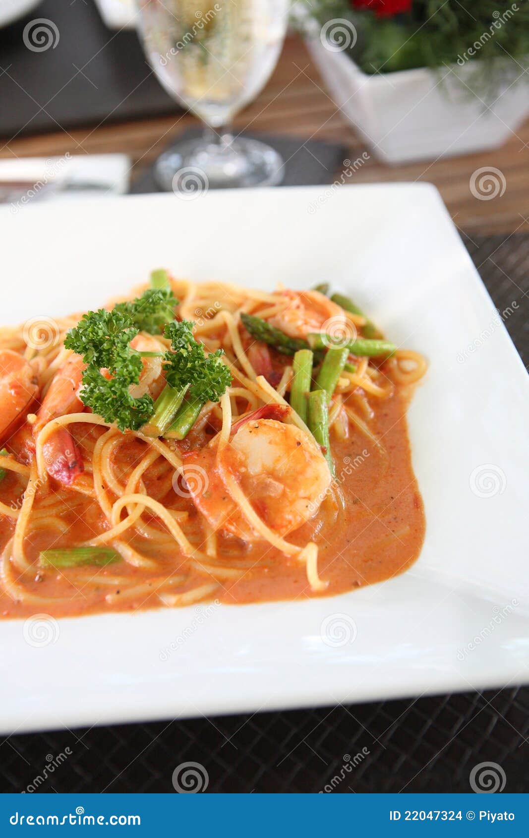 Linguine Pasta with Shrimps in Tomato Sauce Stock Photo Image of