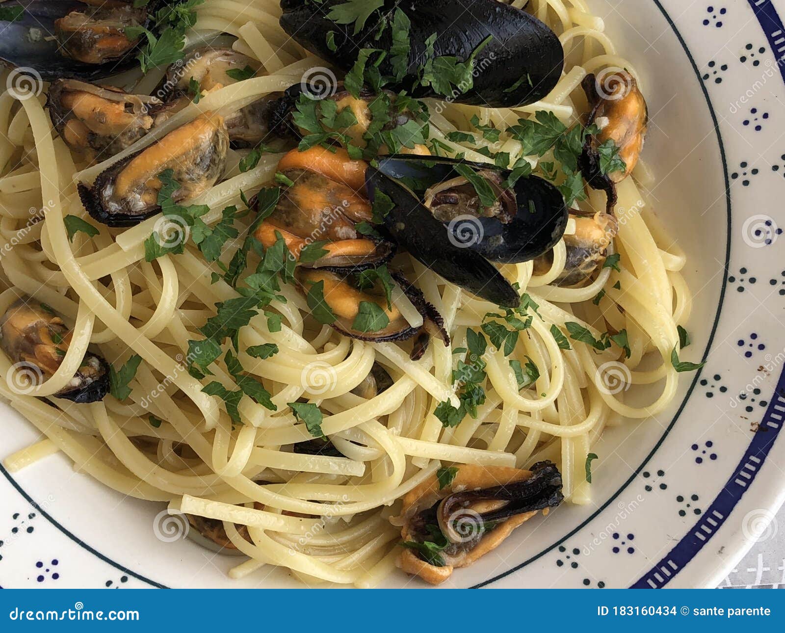 Linguini Pasta with Fresh Mussels Stock Photo Image of cooking