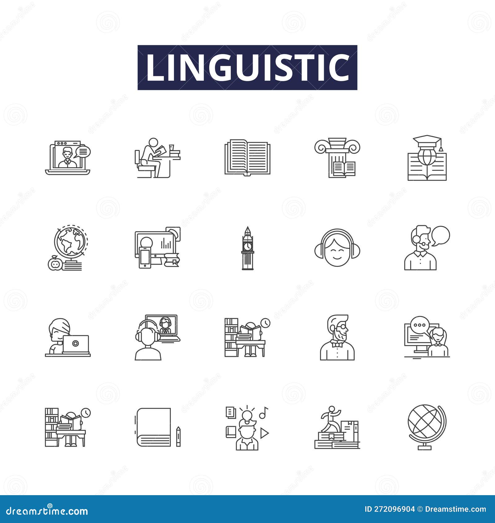 linguistic line  icons and signs. grammar, semantics, syntax, morphology, phonetics, phonology, dialects