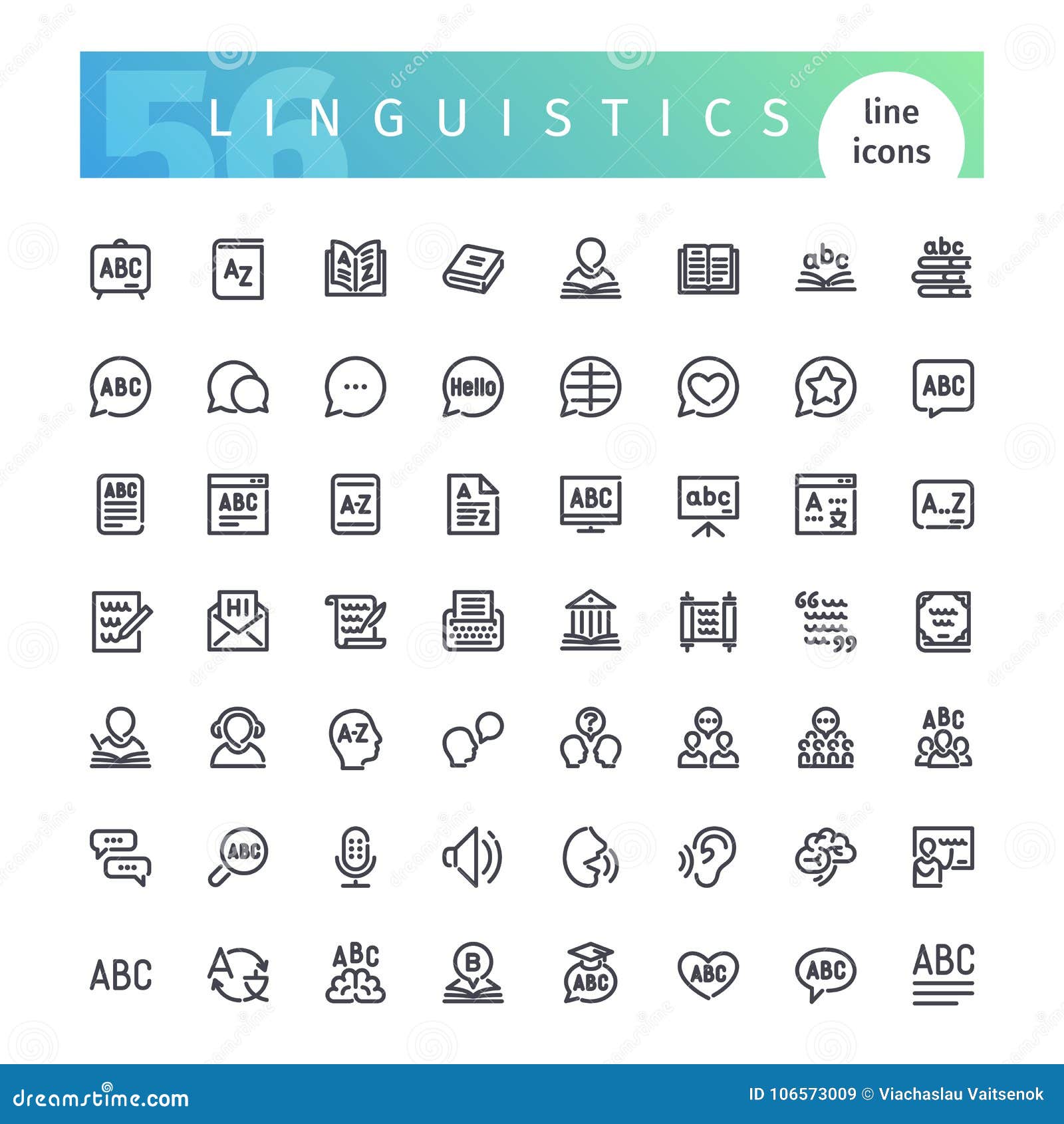 linguistics line icons set