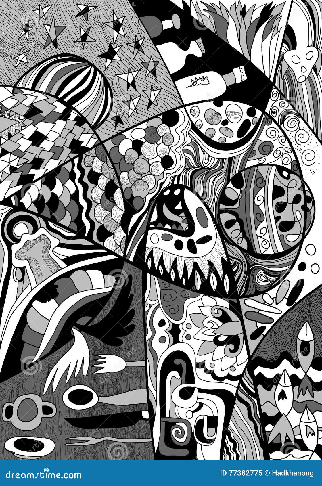 Linha Arte Abstrata Preto E Branco Com Estilo Da Garatuja E Do Zentagle  Ilustração do Vetor - Ilustração de folha, floral: 77382775
