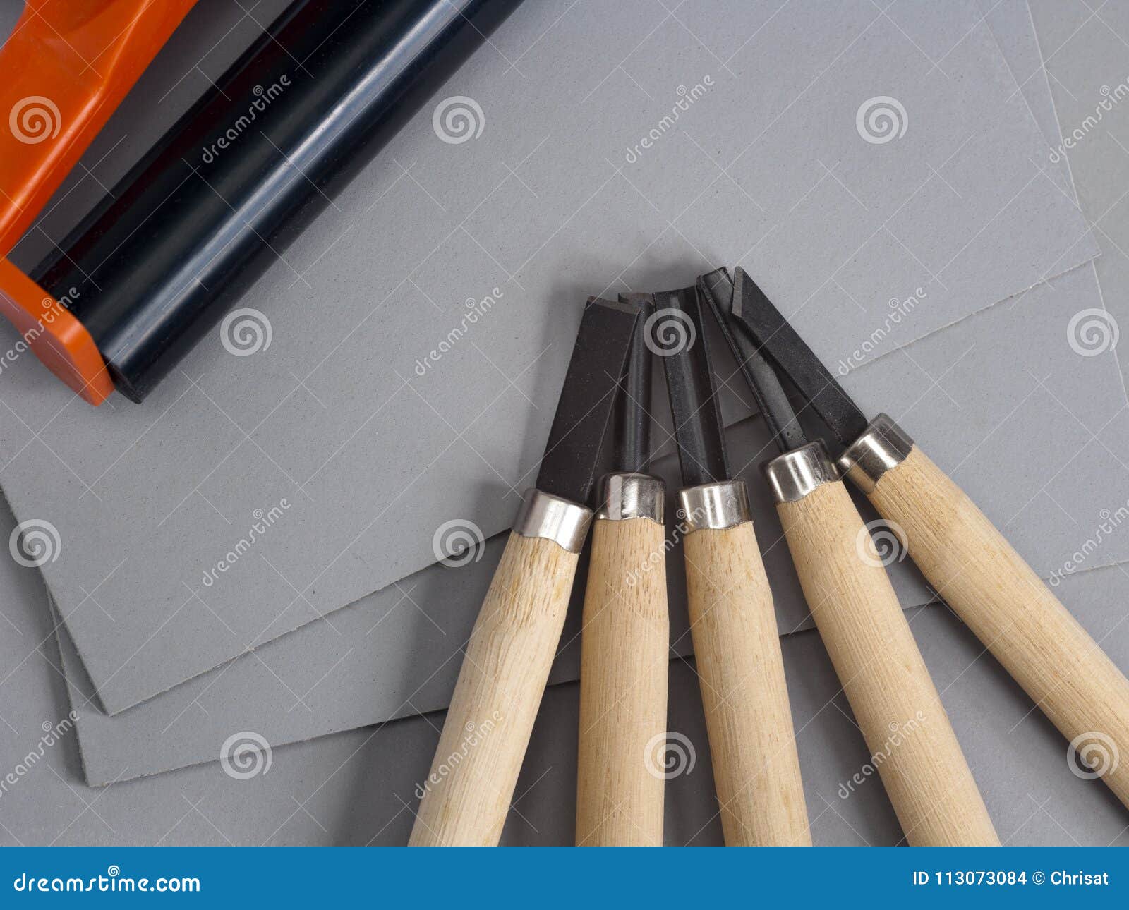 Linocut Materials and Tools Stock Photo Image of tools, background 113073084