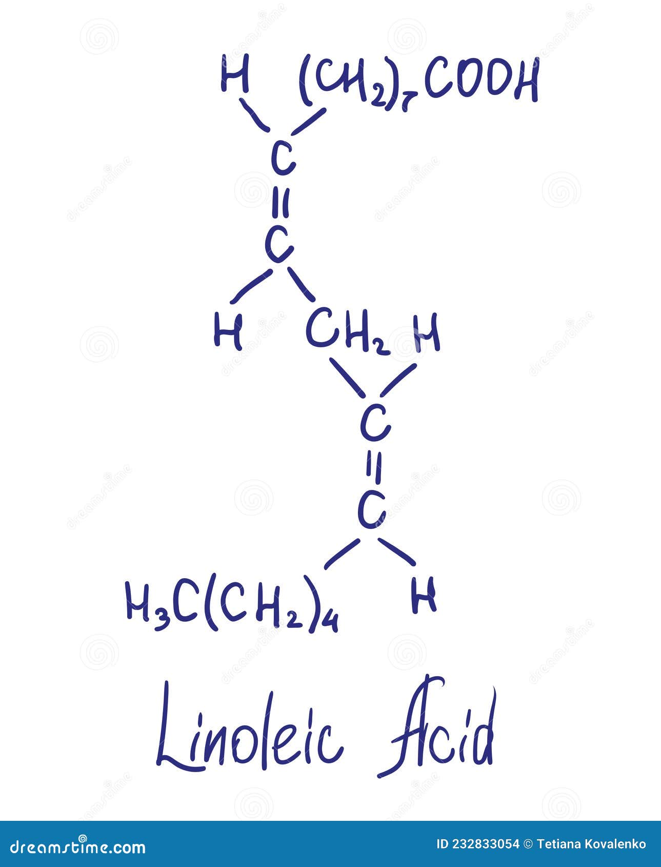 Linoleic Acid, LA Molecule. Omega6, Polyunsaturated Fatty Acid. Skeletal Chemical Formula
