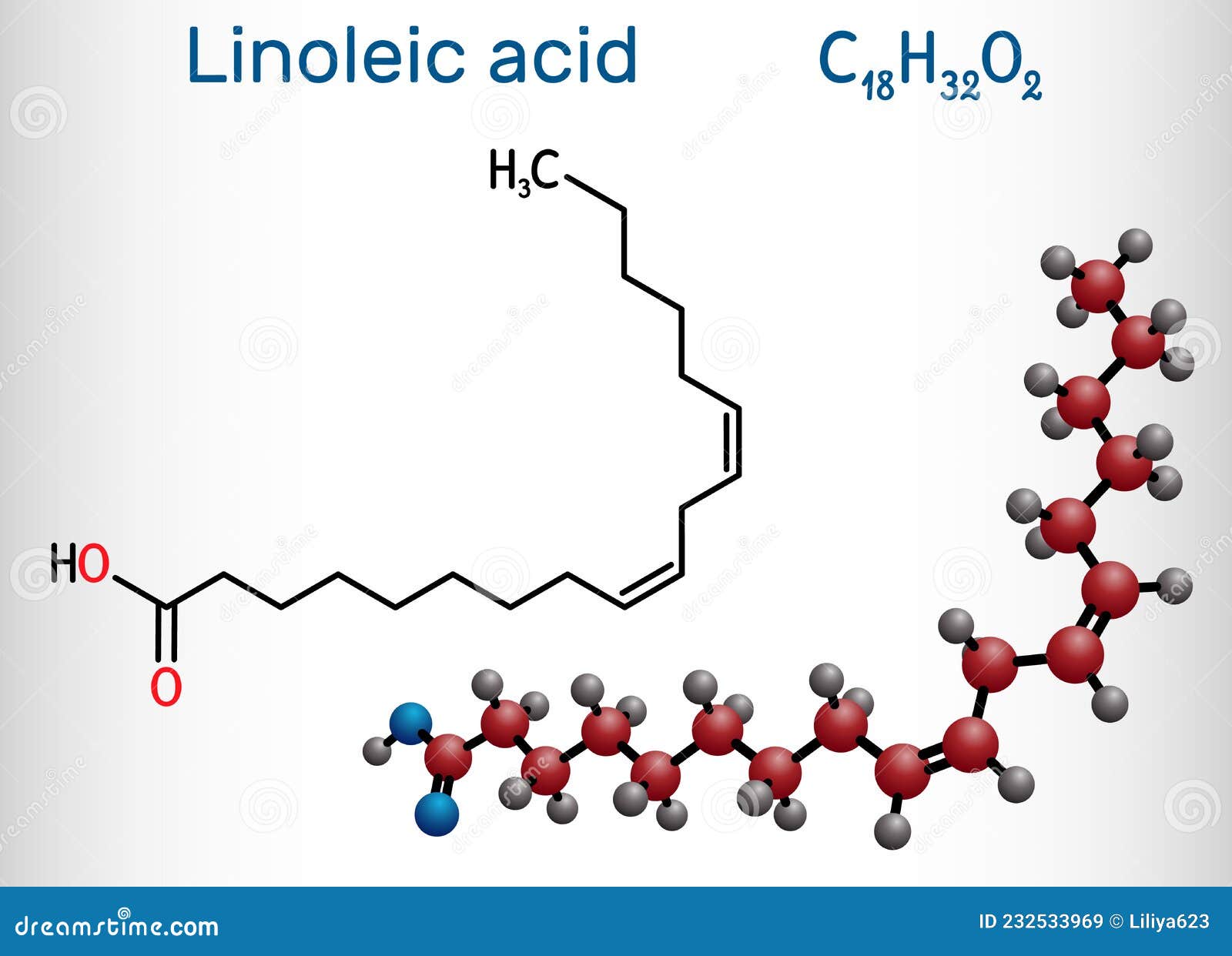 Linoleic Acid, LA Molecule. Omega6, Polyunsaturated Fatty Acid Stock