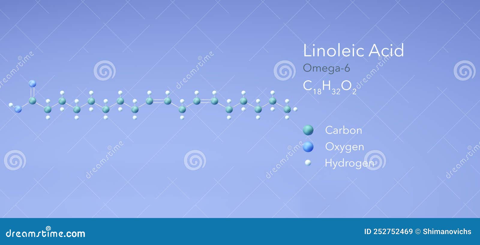 Linoleic Acid, Omega6. Molecular Structure 3d Rendering, Structural