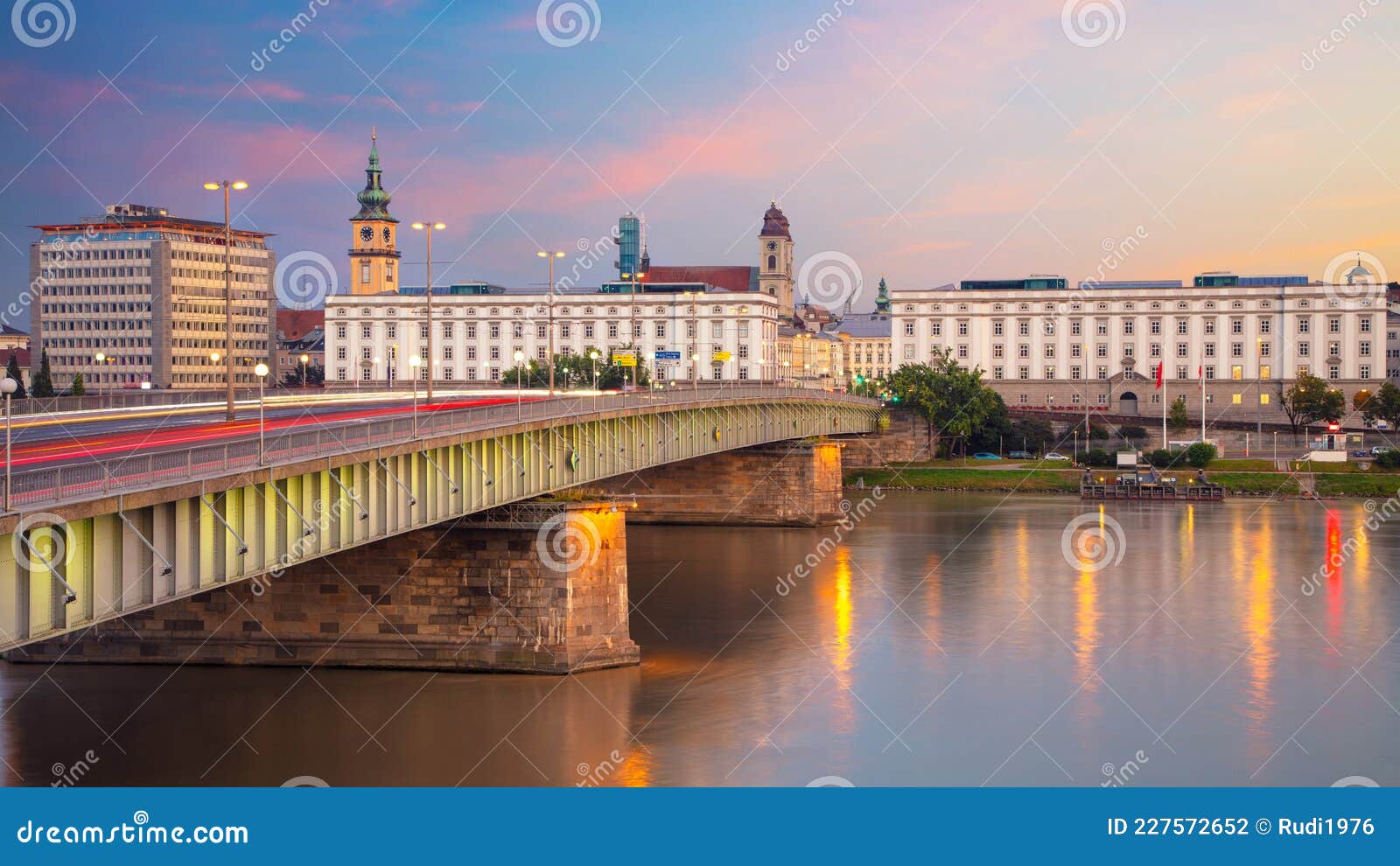 linz, austria at sunset.