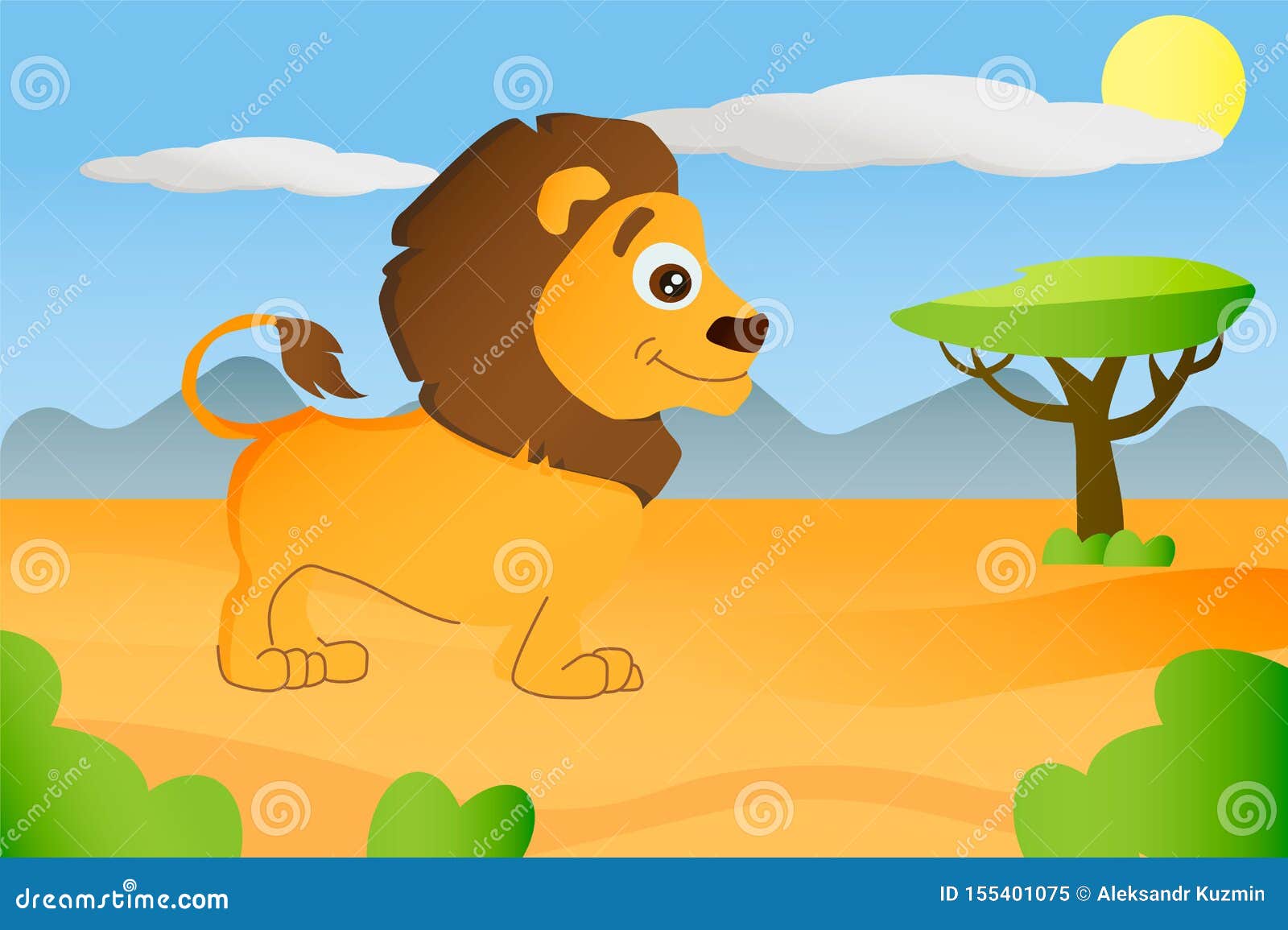 Lion African Animal in Cartoon Style on Africa Background Stock Vector -  Illustration of grass, king: 155401075