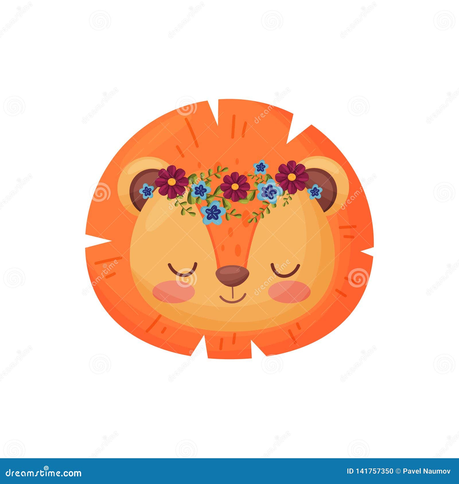 Lion Avec La Guirlande De Fleur Flora Et Concept De Faune Illustration De Vecteur Illustration Du Guirlande Flora 141757350
