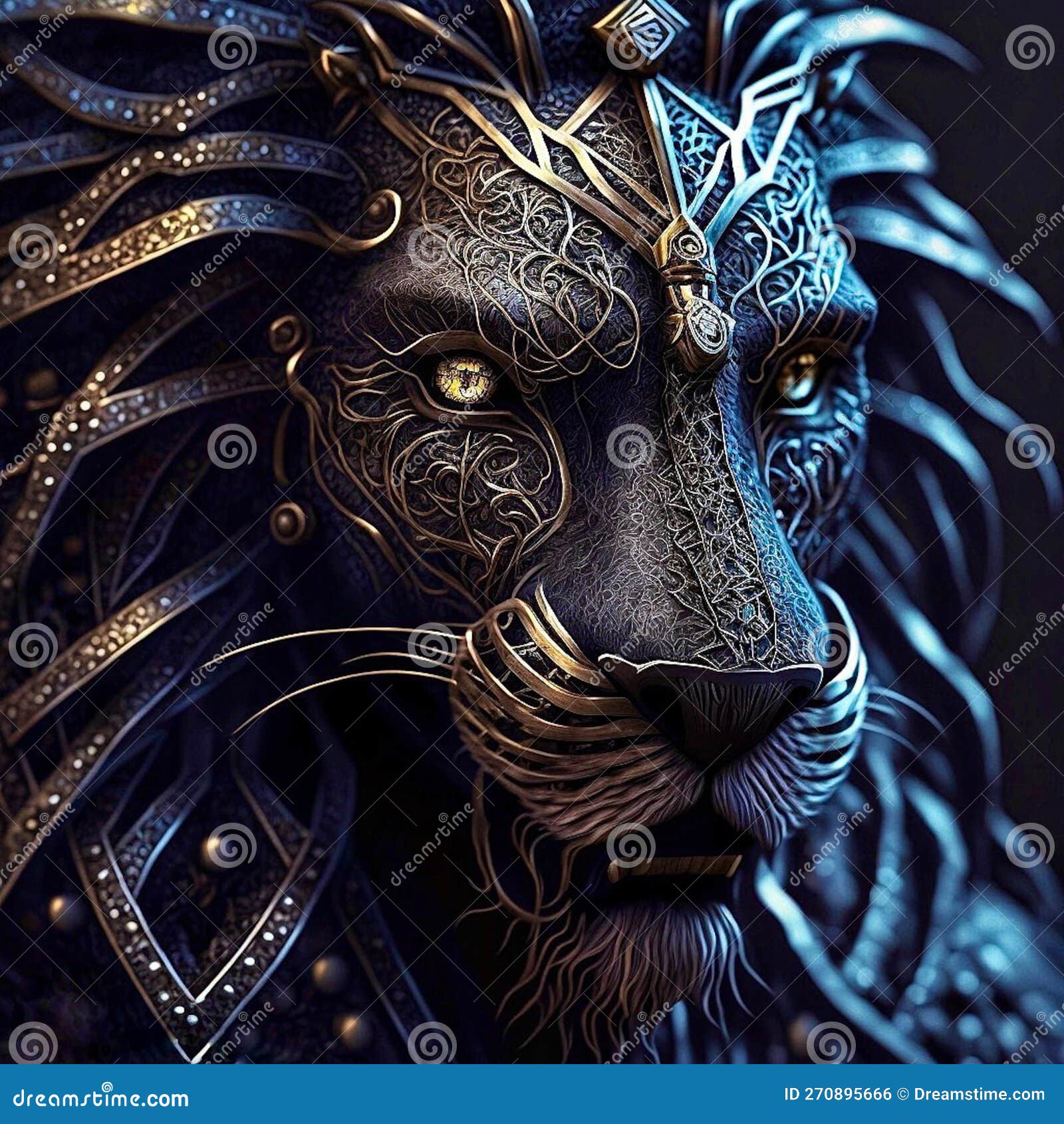 A Lion with a Blue Eye and a Golden Crown Stock Photo - Image of comics,  screenshot: 270895666