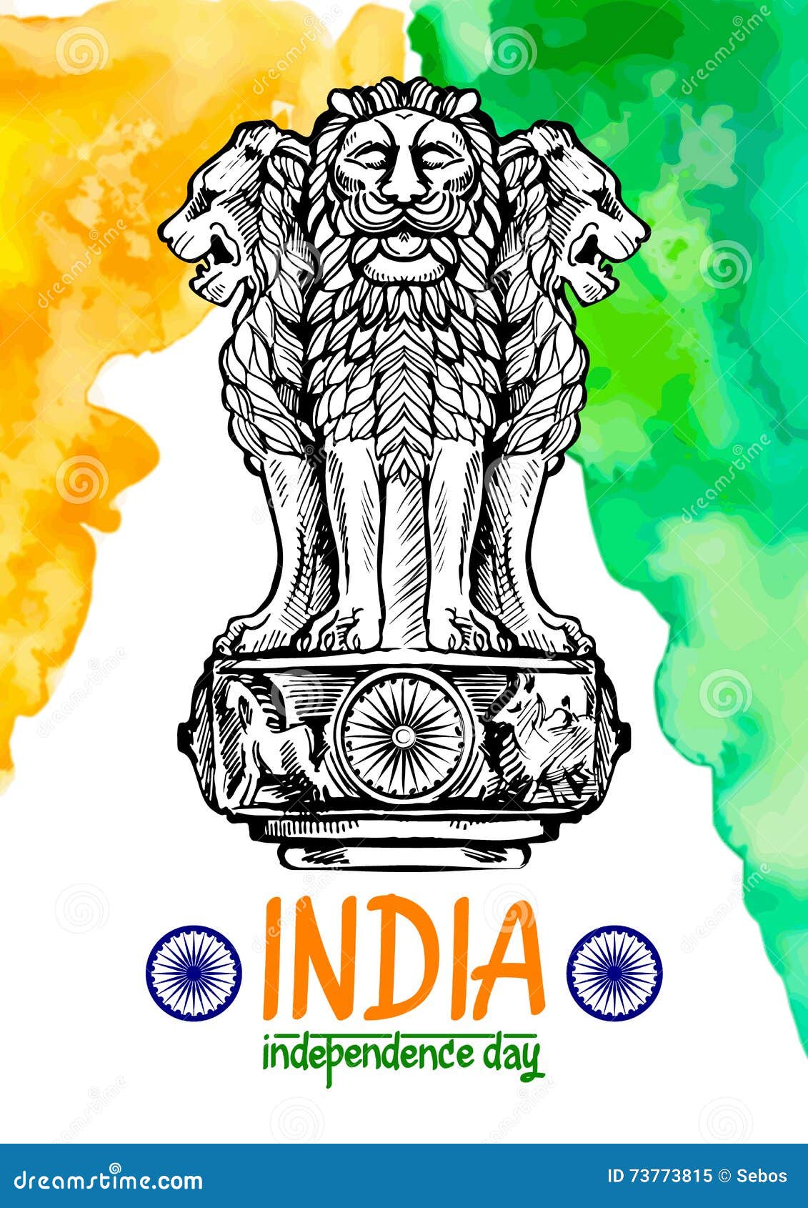 Lion Capital Of Ashoka In Indian Flag Color. Emblem Of India
